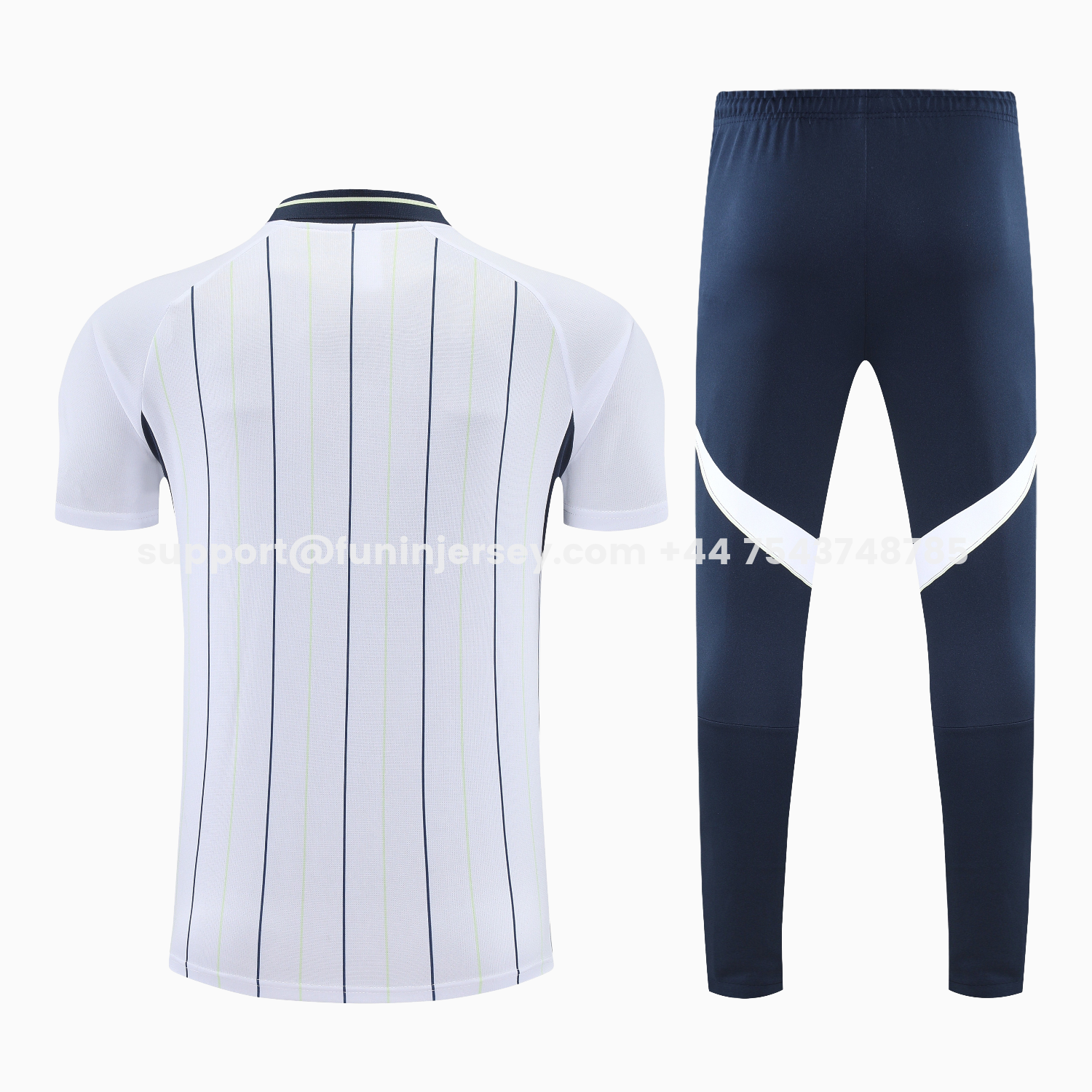 Funinjersey-Real Madrid 25-26 POLO Short-Sleeve Training Set - Black Line White Top and Black Pants