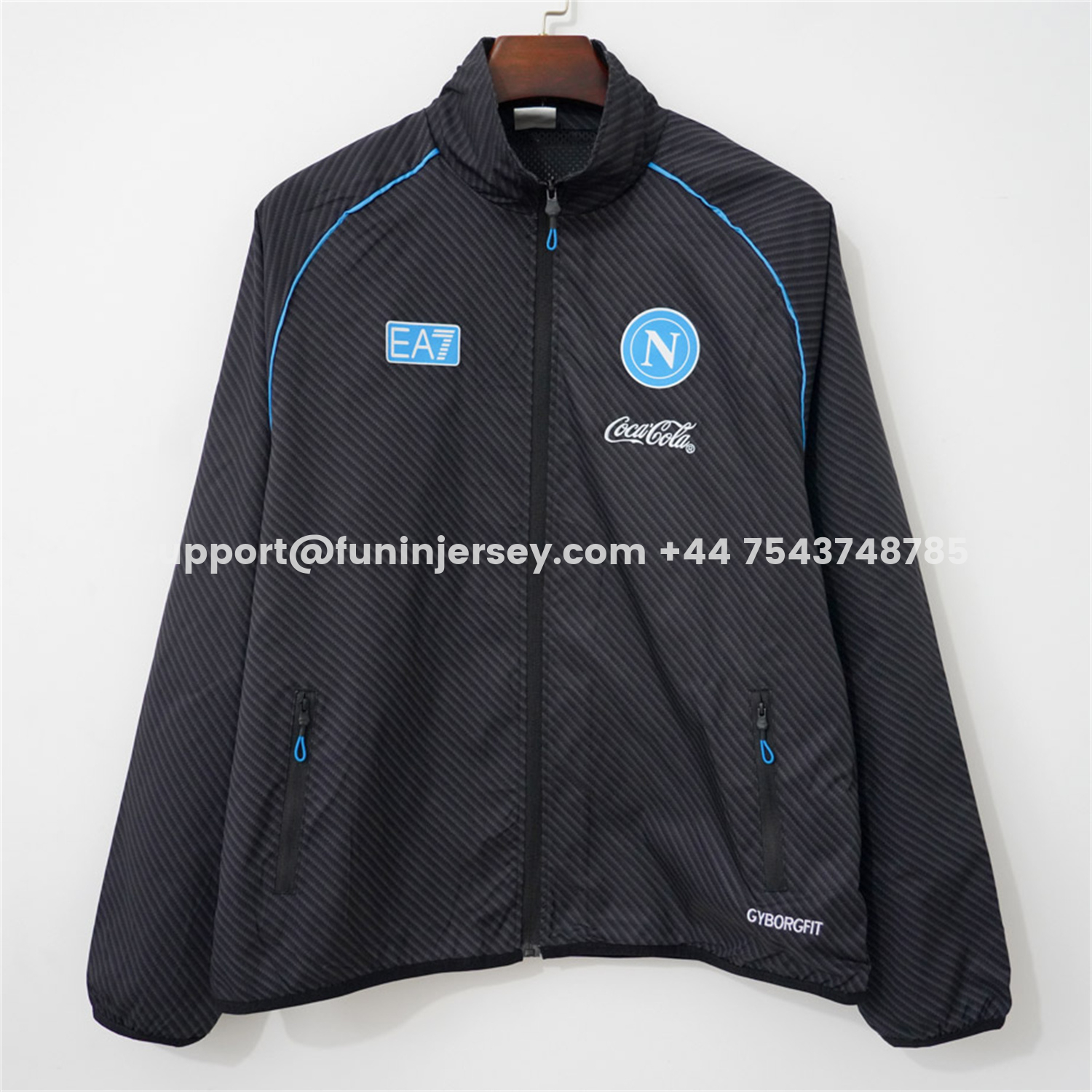 Funinjersey-Napoli 25-26 Black With Blue Stripes Windbreaker Jacket