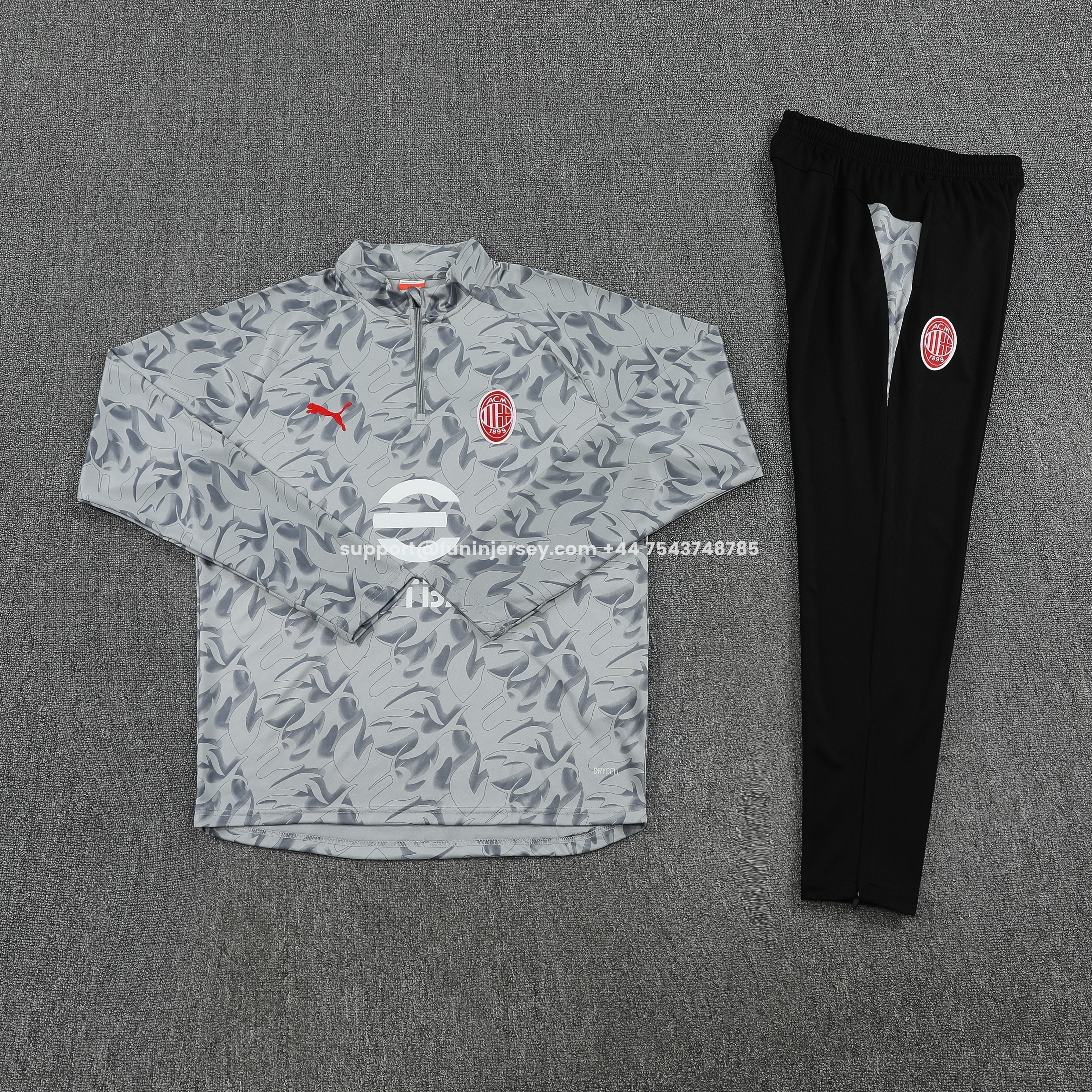 Funinjersey-AC Milan 25-26 Long Sleeve Training Set - Grey Top & Black Pants