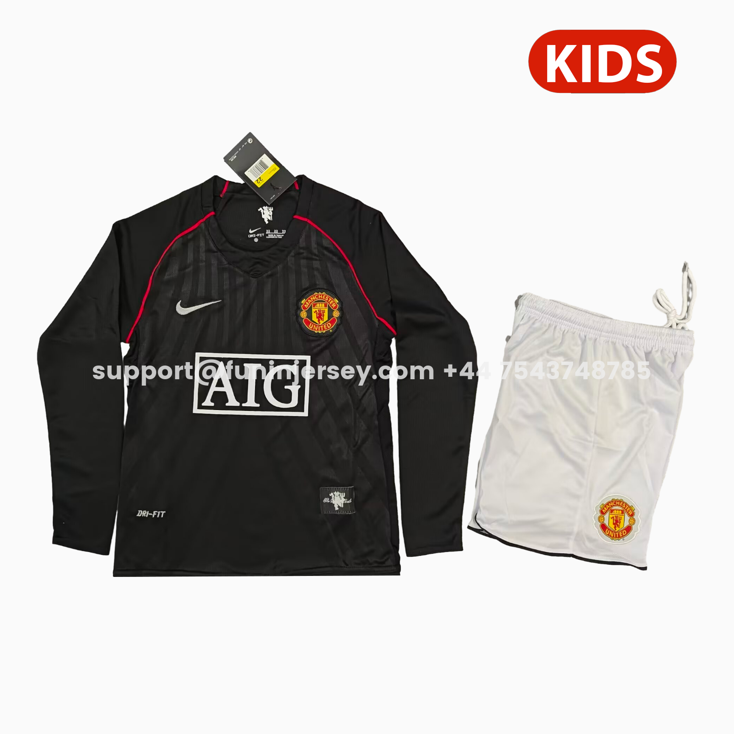 Funinjersey-Retro Manchester United 2007-08 Away Black Kids Kit