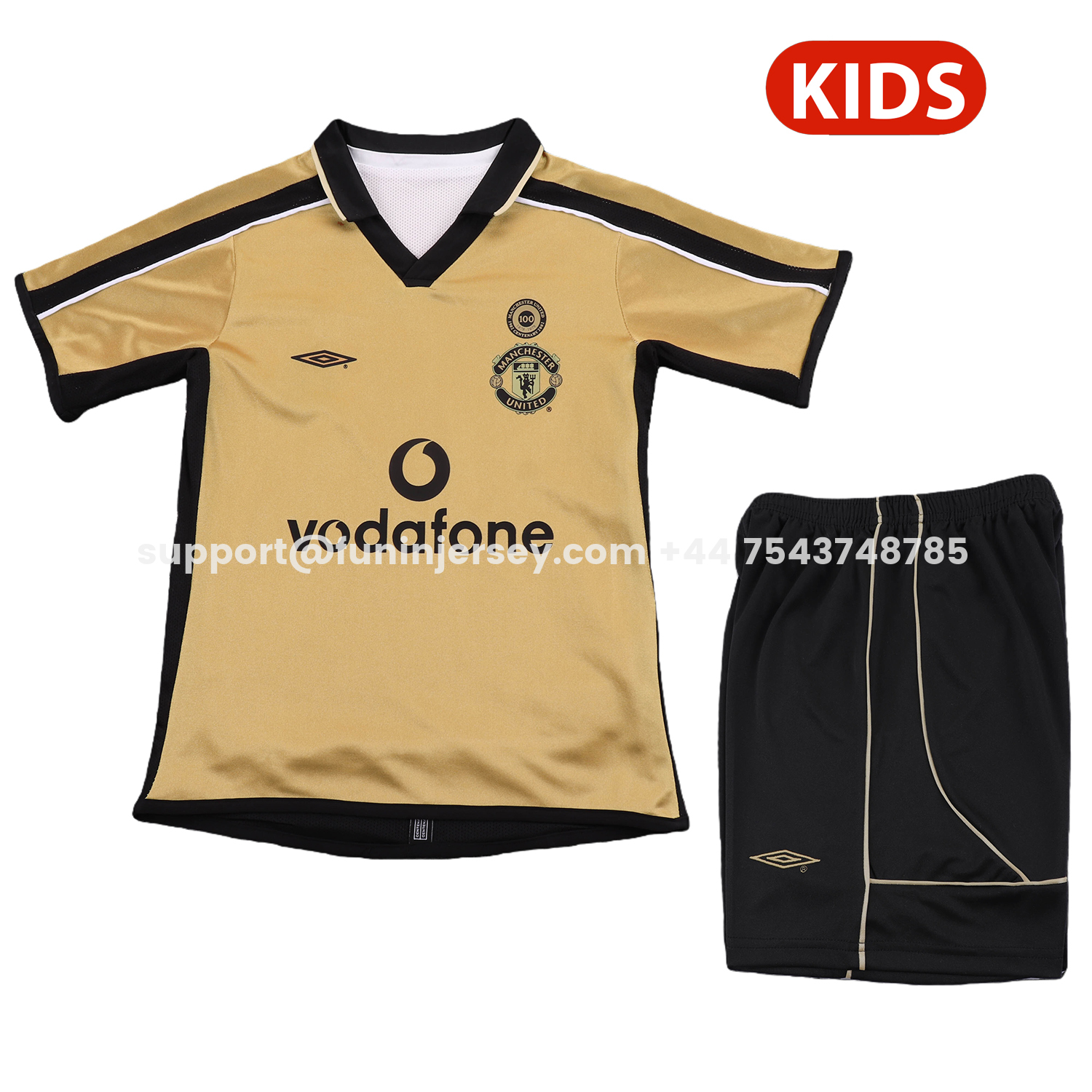 Funinjersey-Retro Manchester United 2001-02 100th Centery Kids Kit - Yellow