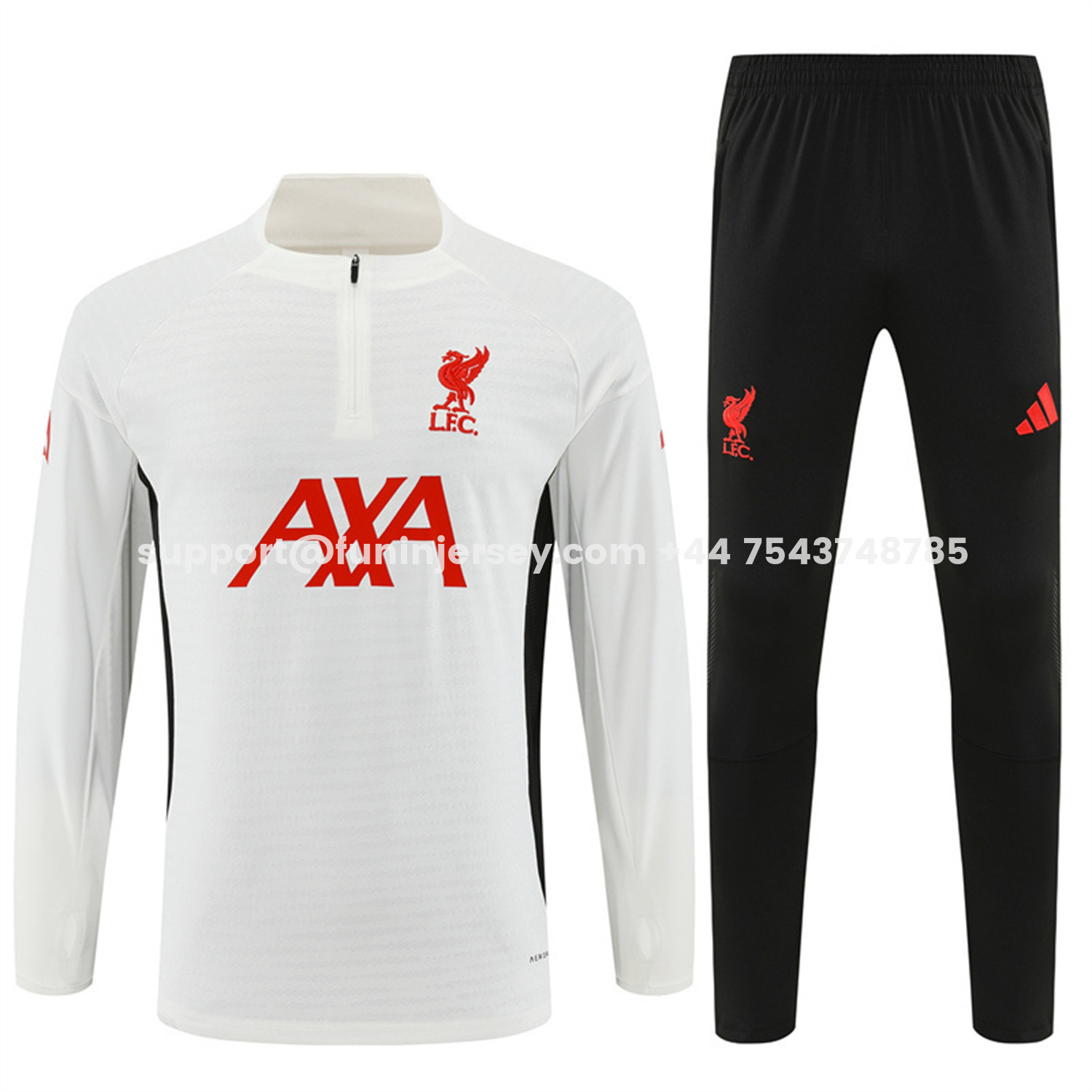 Funinjersey-Liver.pool 25-26 Long Sleeve Training Set - Player Version - White Top & Black Pants