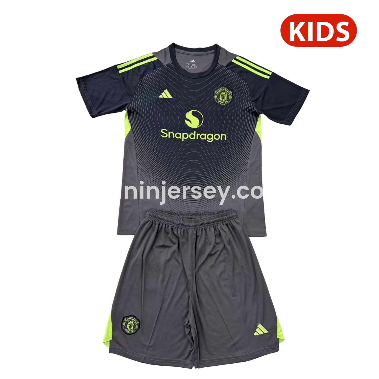 Funinjersey-Manchester United 25-26 Grey Black Goalkeeper Kids Kit