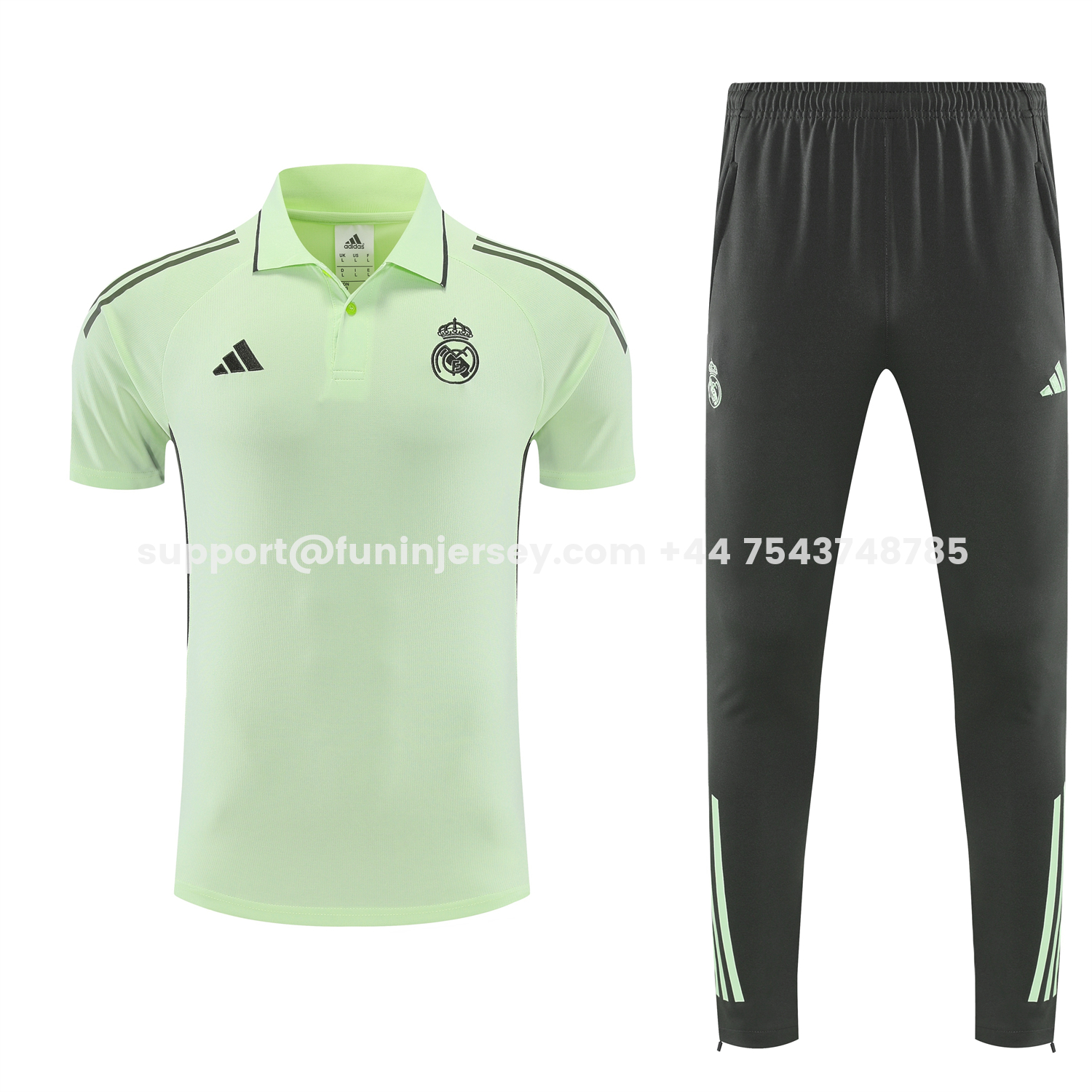 Funinjersey-Real Madrid 25-26 POLO Short-Sleeve Training Set - Light Green Top and Dark Grey Pants