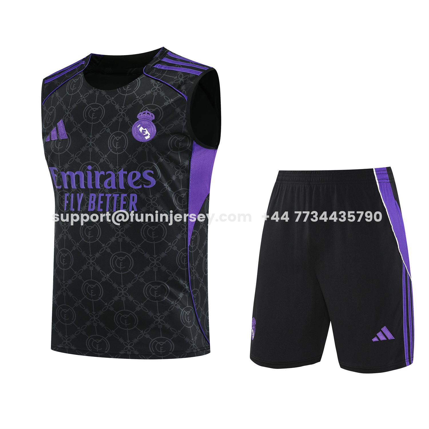 Funinjersey-Real Madrid 25-26 Vest Training Set - Blue Edge Black Vest & Black Shorts