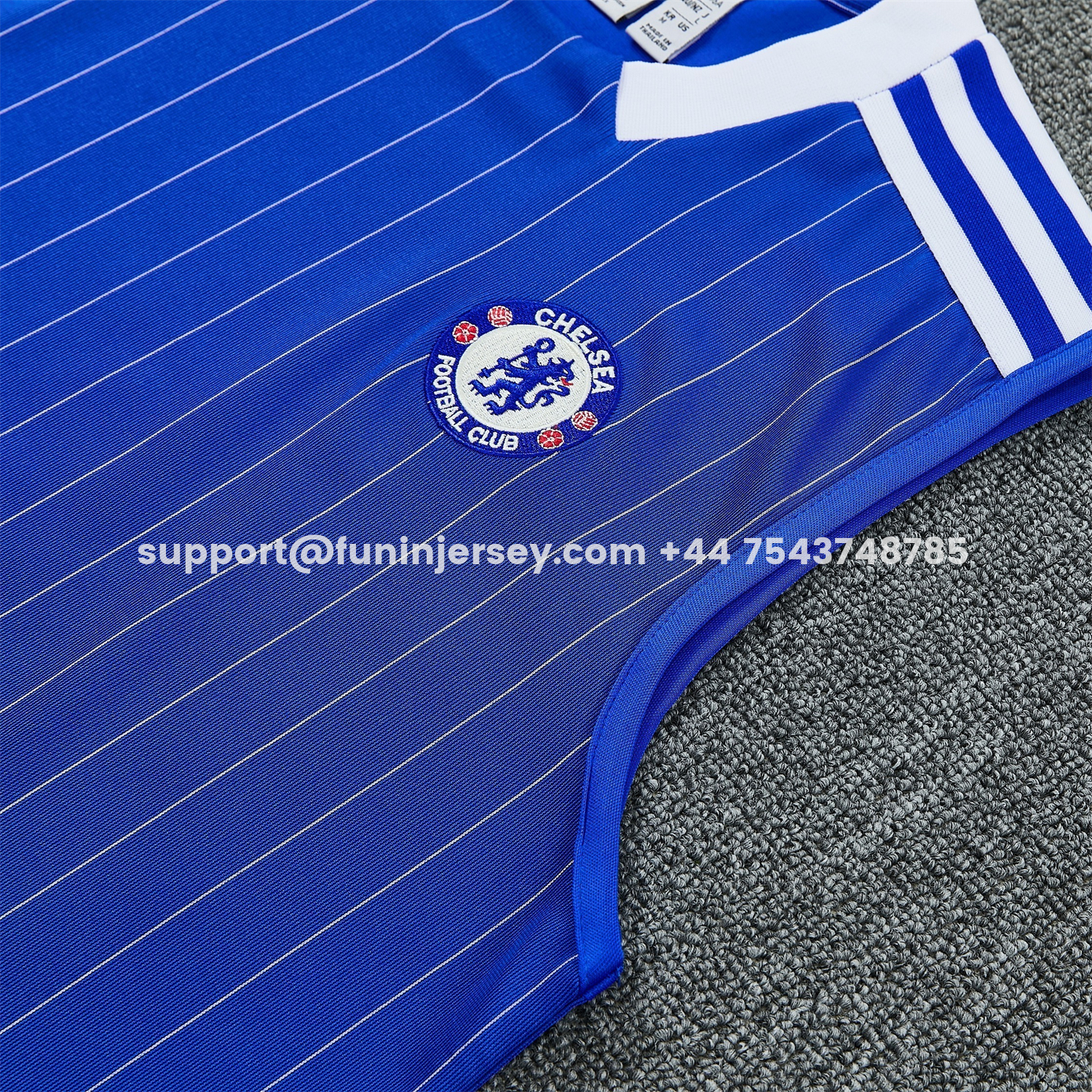 Funinjersey-C.H.E.L.S.E.A 25-26 Retro Style Vest Training Set - Blue Top & White With Blue Stripes Pants