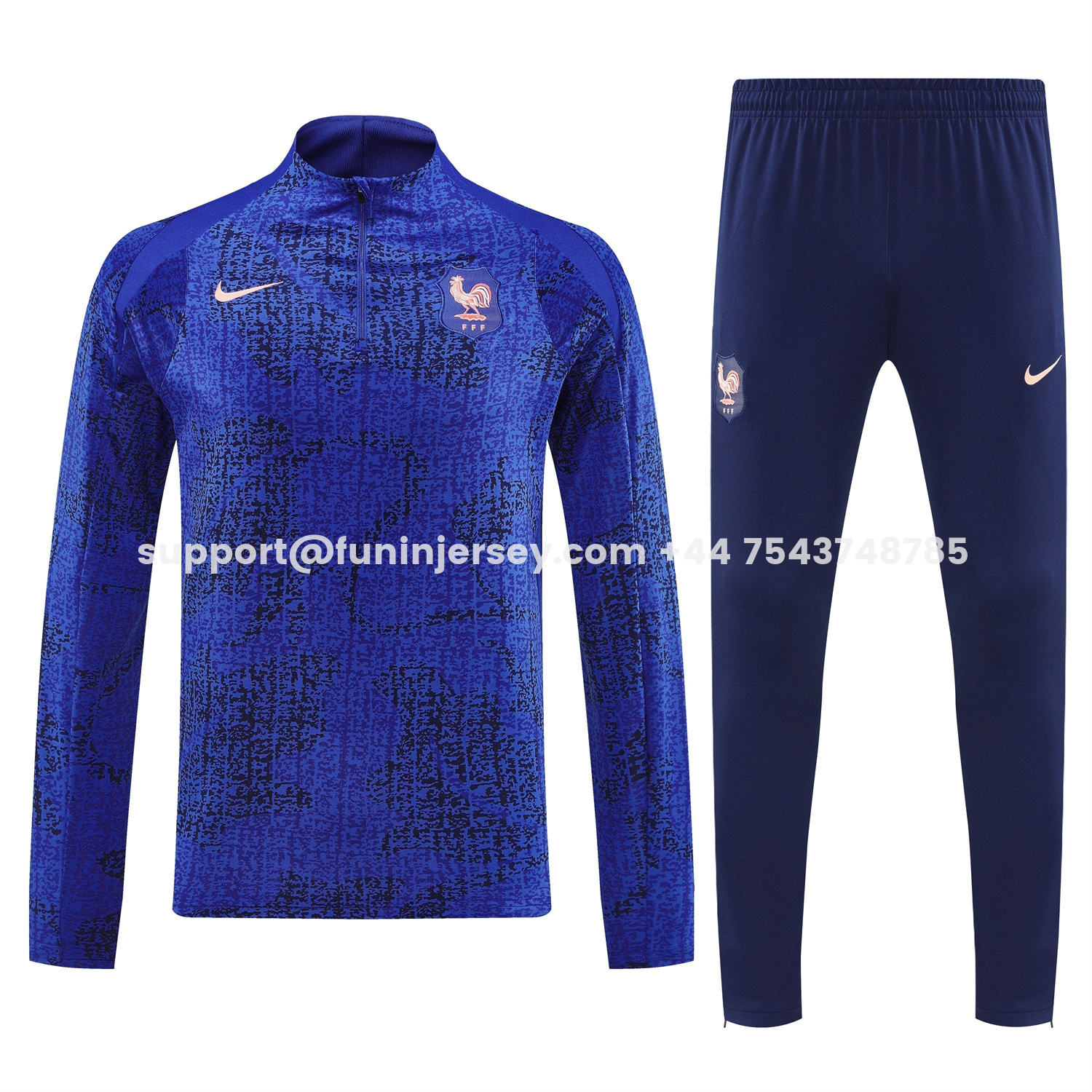 Funinjersey-France 2026 Long Sleeves Training Set - Ocean Blue Top & Dark Blue Pants