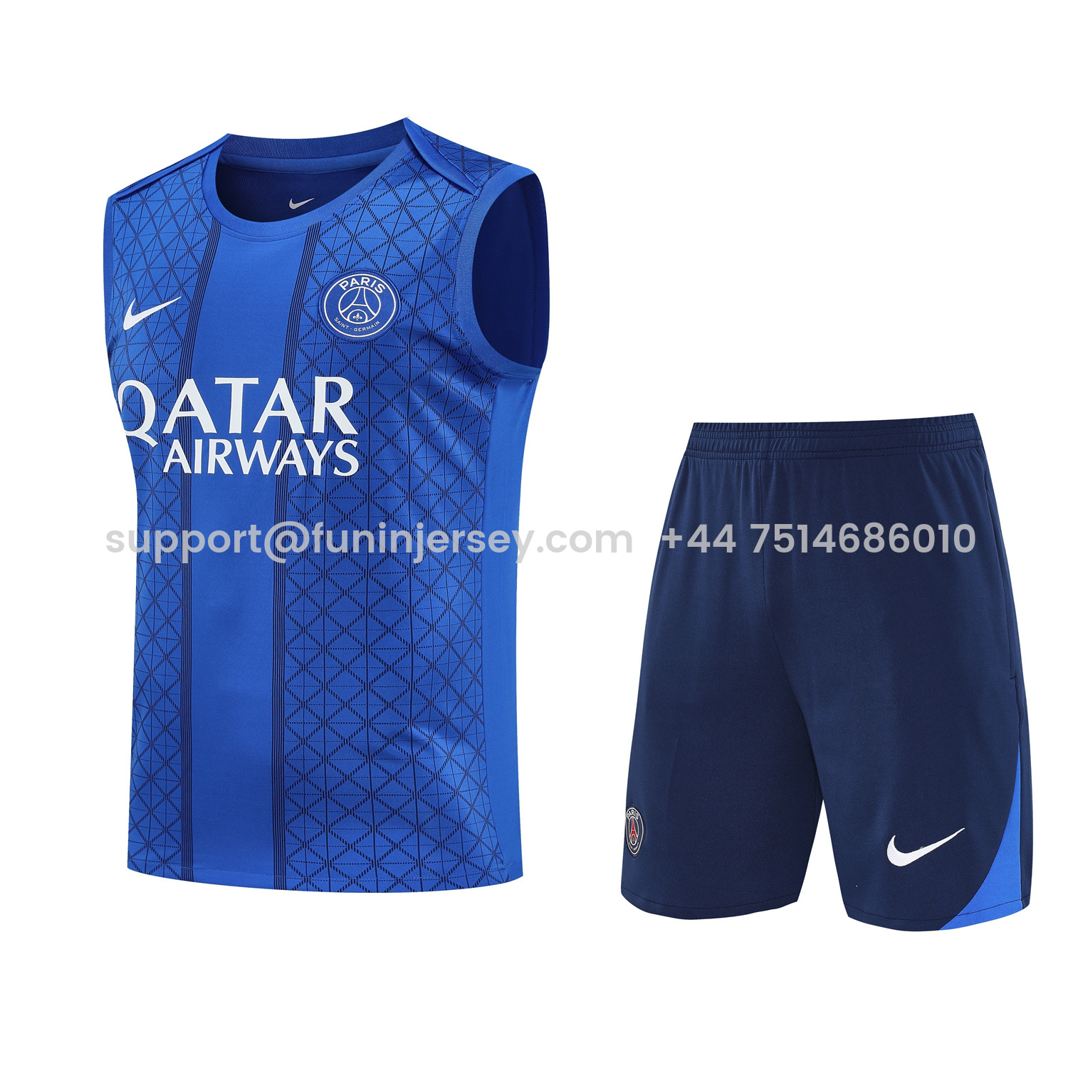 Funinjersey-Paris Saint-Germain PSG 25-26 Vest Training Set - Ocean Blue Vest & Deep Blue Shorts