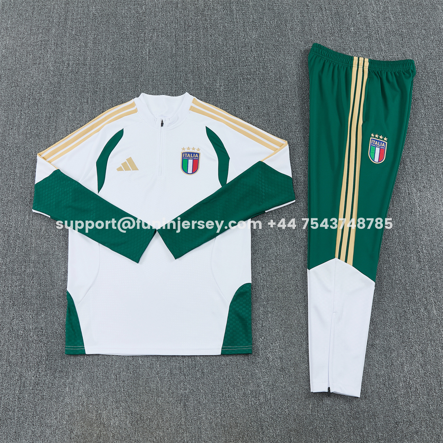 Funinjersey-Italy 2026 Long Sleeve Training Set - White Top & Green Pants