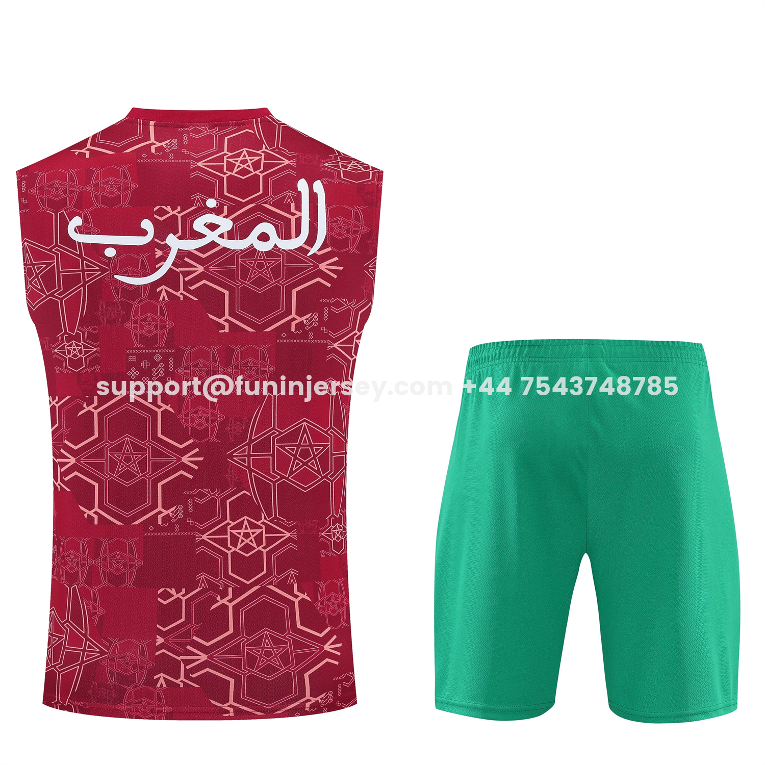 Funinjersey-Morocco 2026 Vest Training Set - Red Top and Green Shorts