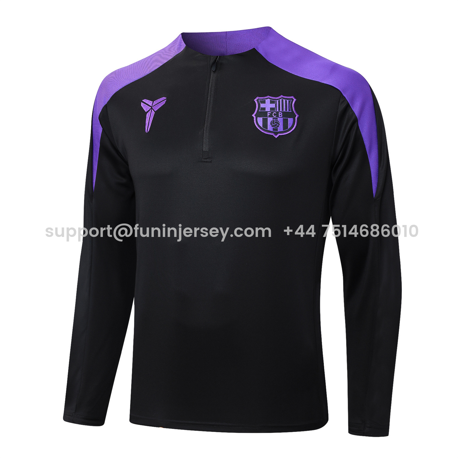 Funinjersey-Barcelona X KB 25-26 Long Sleeve Training Set - Black Top with Purple Badge and Black Pants