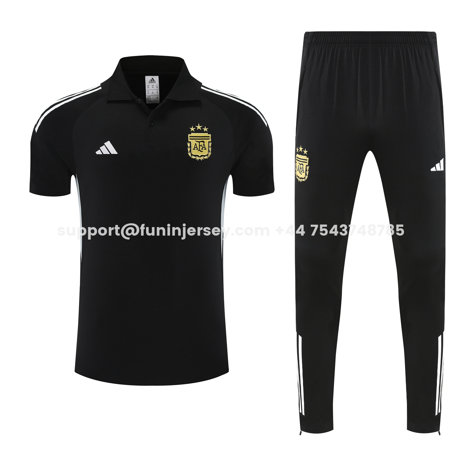 Funinjersey-Argentina 2026 POLO Short-Sleeve Training Set - Black Top & Black Shorts