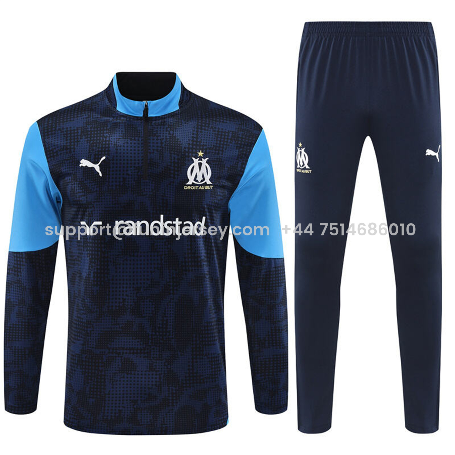 Funinjersey-Marseille 25-26 Kids Long Sleeve Training Set - Royal Blue Top & Royal Blue Pants