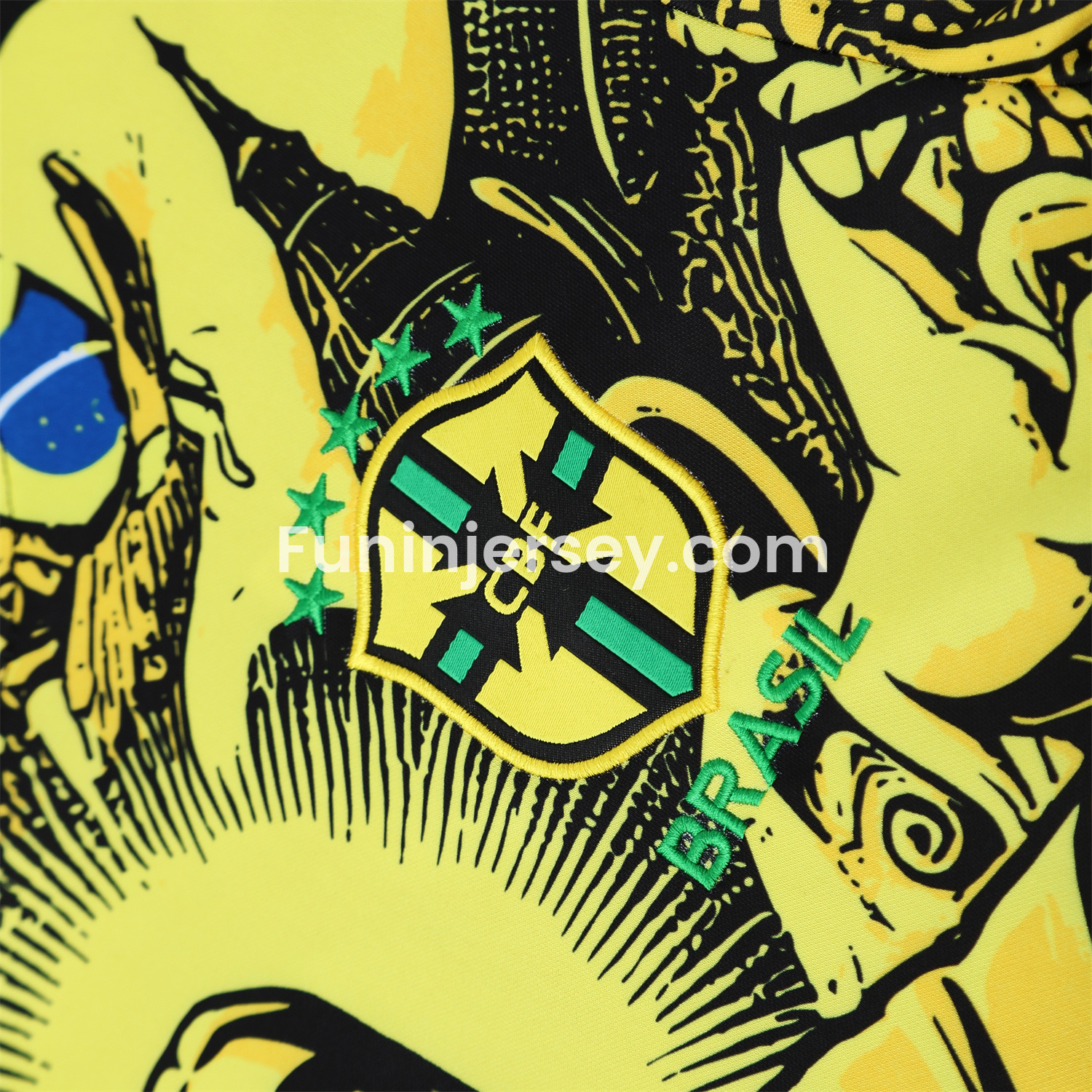 Funinjersey-Brazil 25-26 Yellow Jesus Statue Short-Sleeve Training Set - Yellow Top & Black Shorts