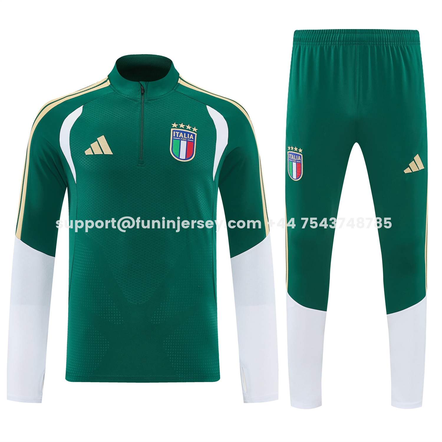 Funinjersey-Italy 2026 Long Sleeve Training Set - Green With White Top & Pants