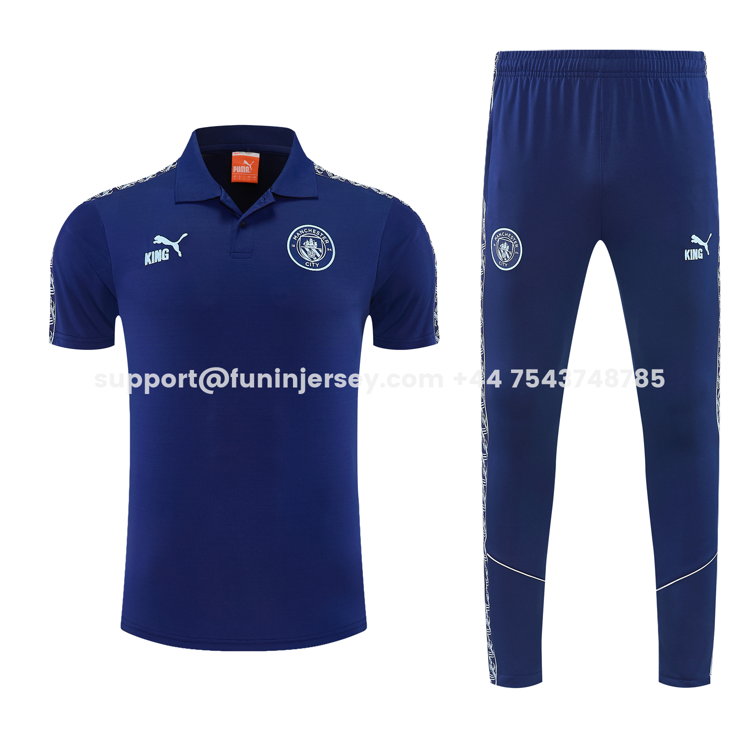 Funinjersey-Manchester City 25-26 POLO Short-Sleeve Training Set - Dark Blue Top and Pants