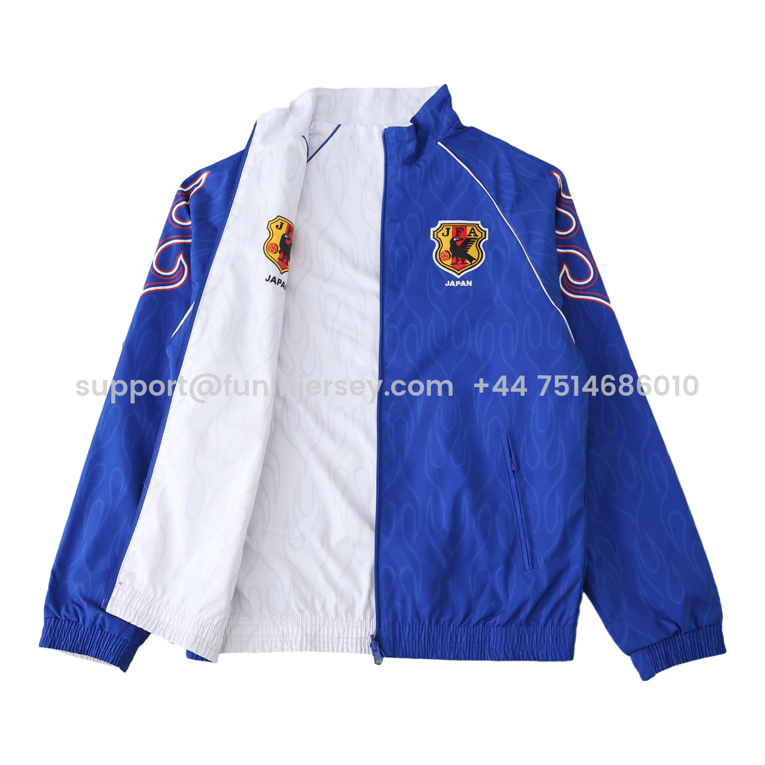 Funinjersey-Retro Japan 1998 Throwback Double Sided Reversible Windbreaker - White & Blue