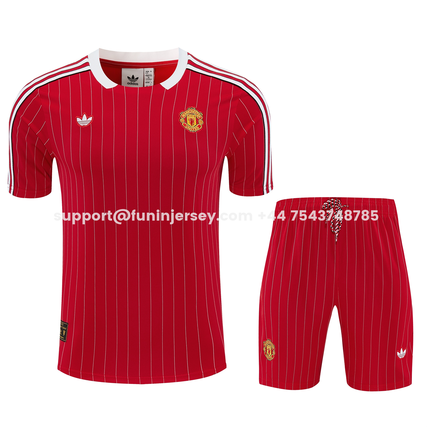 Funinjersey-Manchester United 25-26 Retro Style Short-Sleeve Training Set - Red With White Stripes Top & Pants