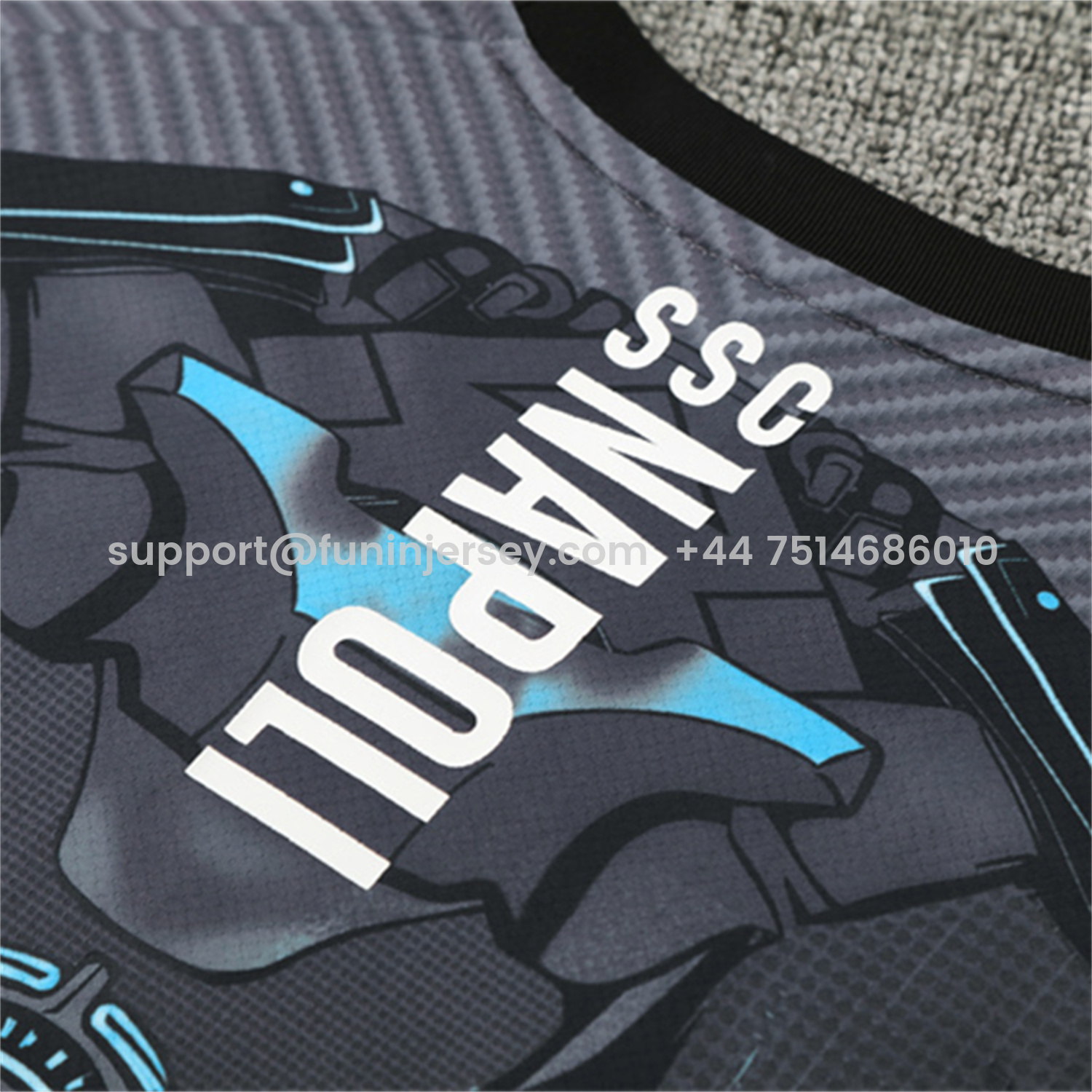 Funinjersey-Napoli 25-26 Kids Short-Sleeve Training Set - Gray Mecha Top & Black Shorts