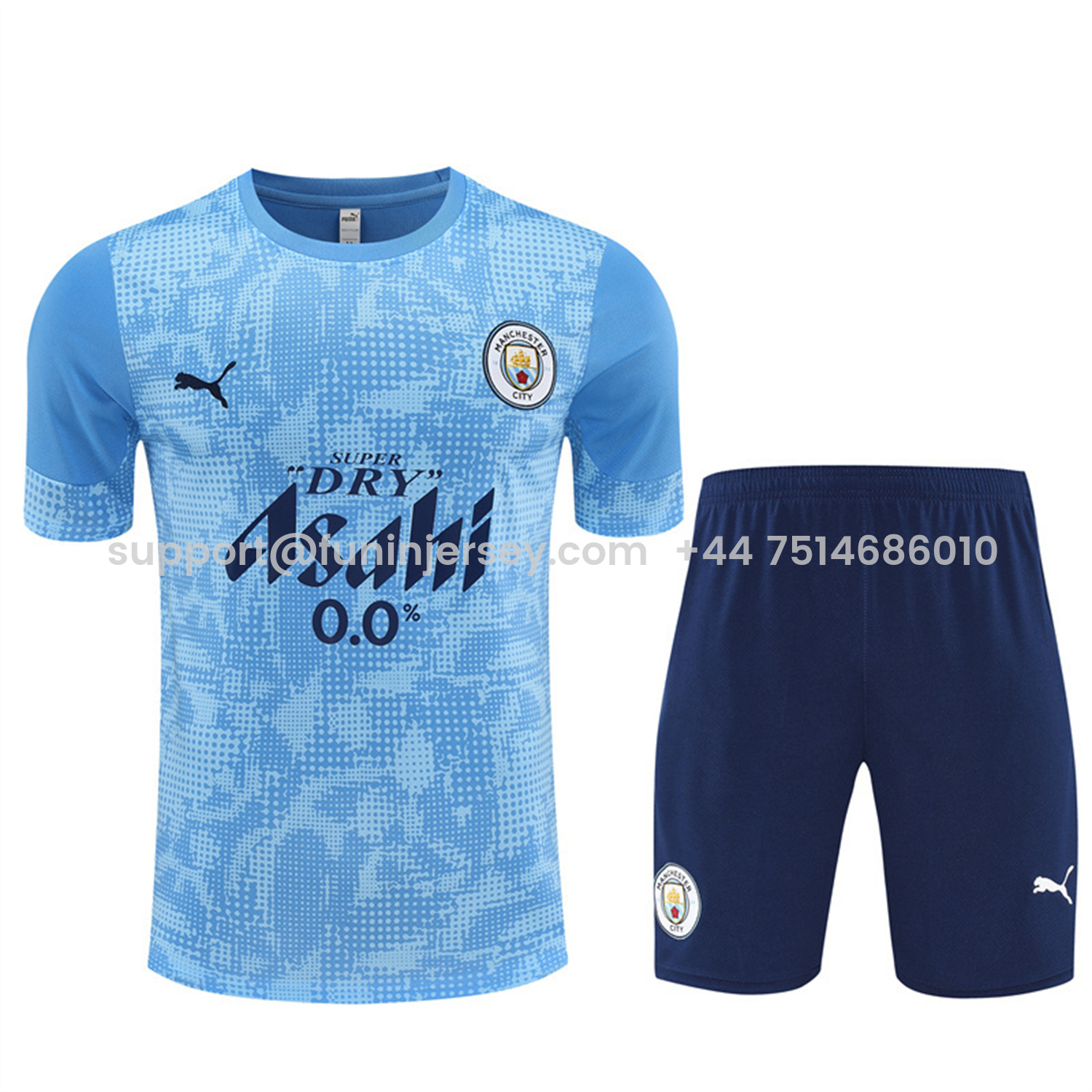 Funinjersey-Manchester City 25-26 Short-Sleeve Training Set - Light Blue Camouflage Top & Deep Blue Shorts