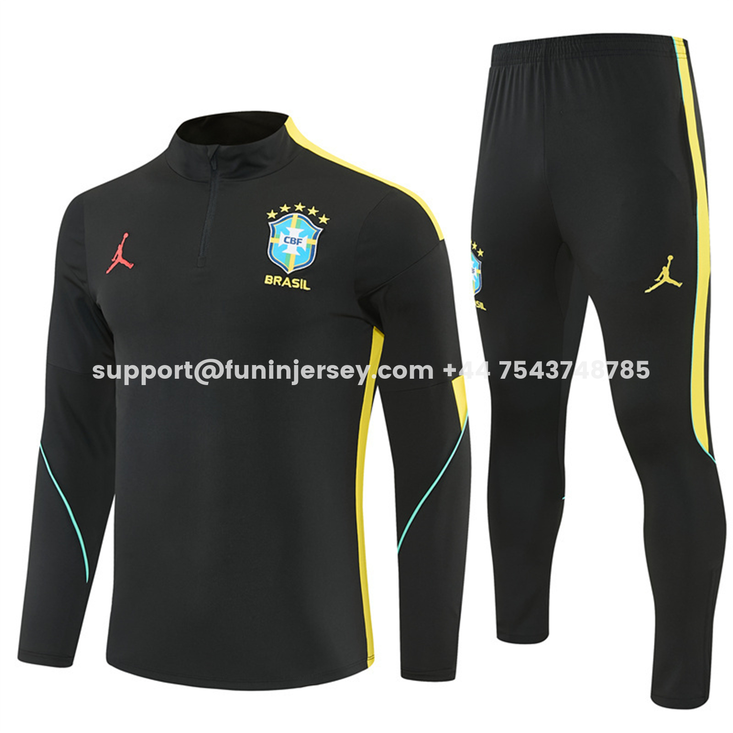 Funinjersey-Brazil X JD 2026 Long Sleeves Training Set - Black Top And Black Yellow Pants
