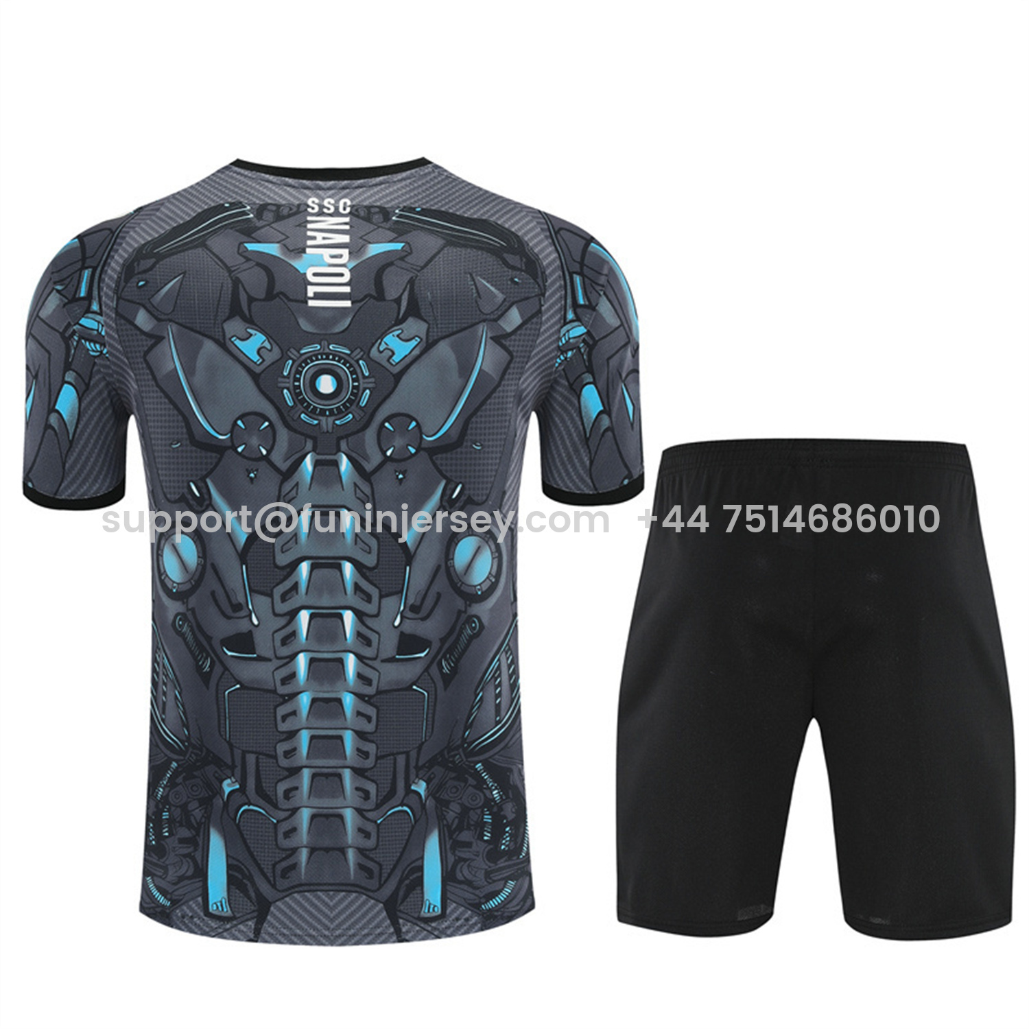 Funinjersey-Napoli 25-26 Short-Sleeve Training Set - Gray Mecha Top & Black Shorts