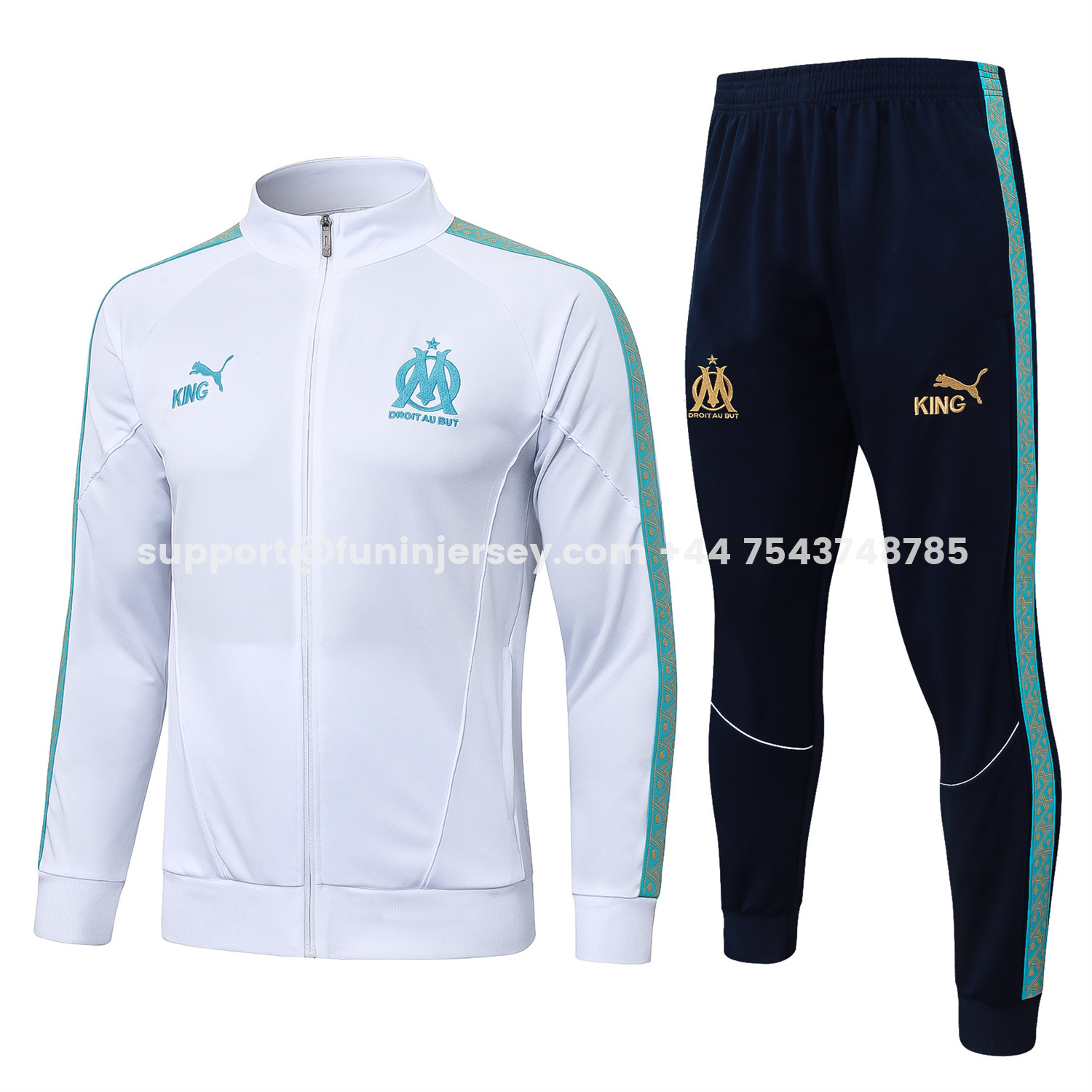 Funinjersey-Marseille 25-26 Long Sleeve Training Set - White Top & Dark Blue Pants