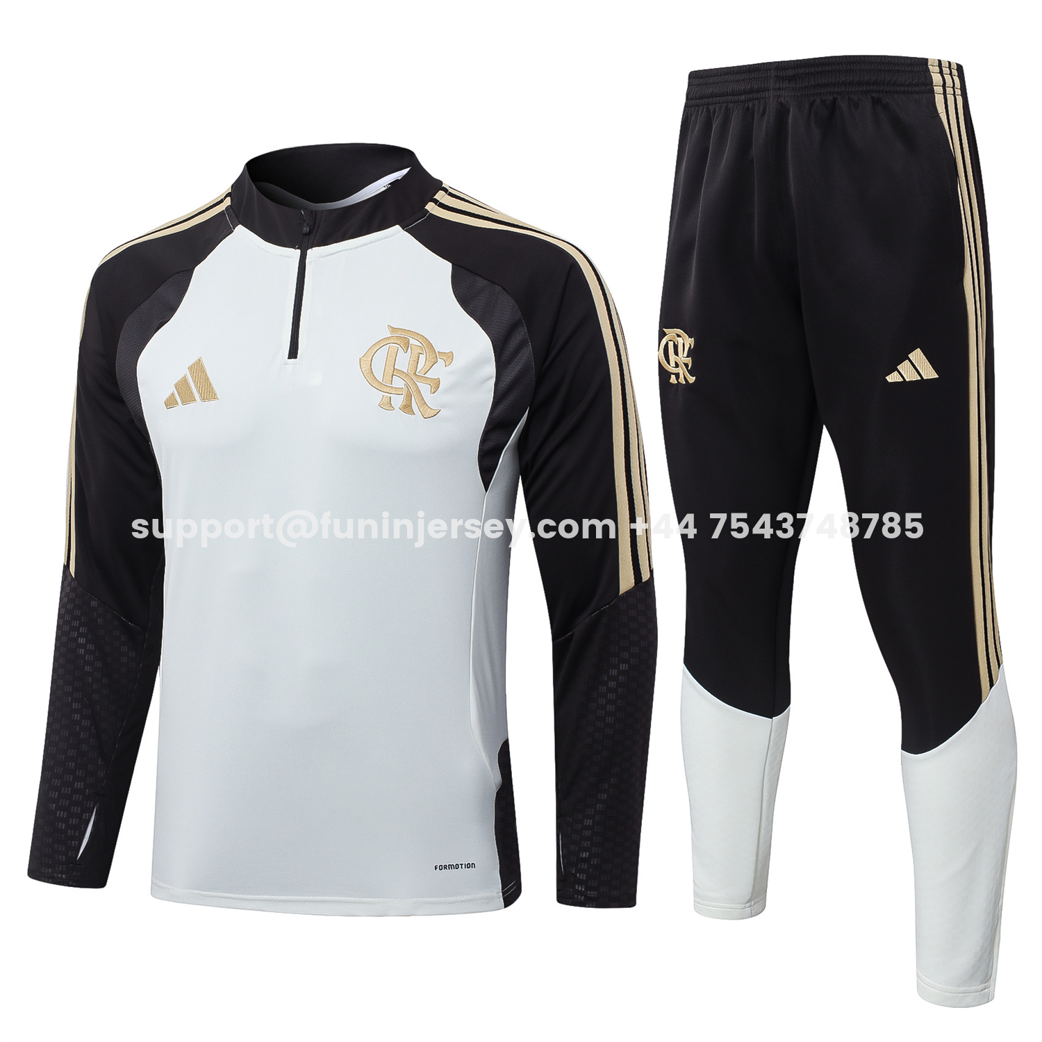 Funinjersey-Flamengo 2026 Long Sleeve Training Set - White Top & Black Pants