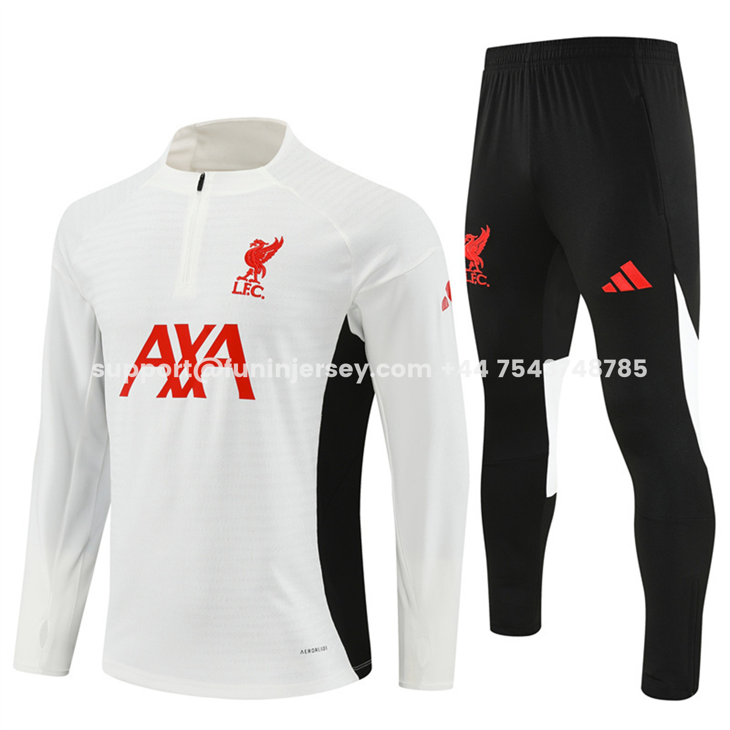 Funinjersey-Liver.pool 25-26 Long Sleeve Training Set - Player Version - White Top & Black Pants