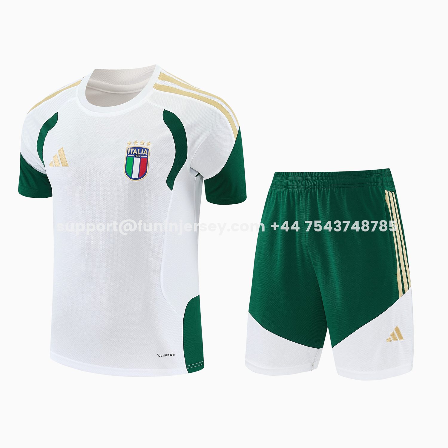 Funinjersey-Italy 2026 Short-Sleeve Training Set - White With Green Accents Top & Green With White Pants