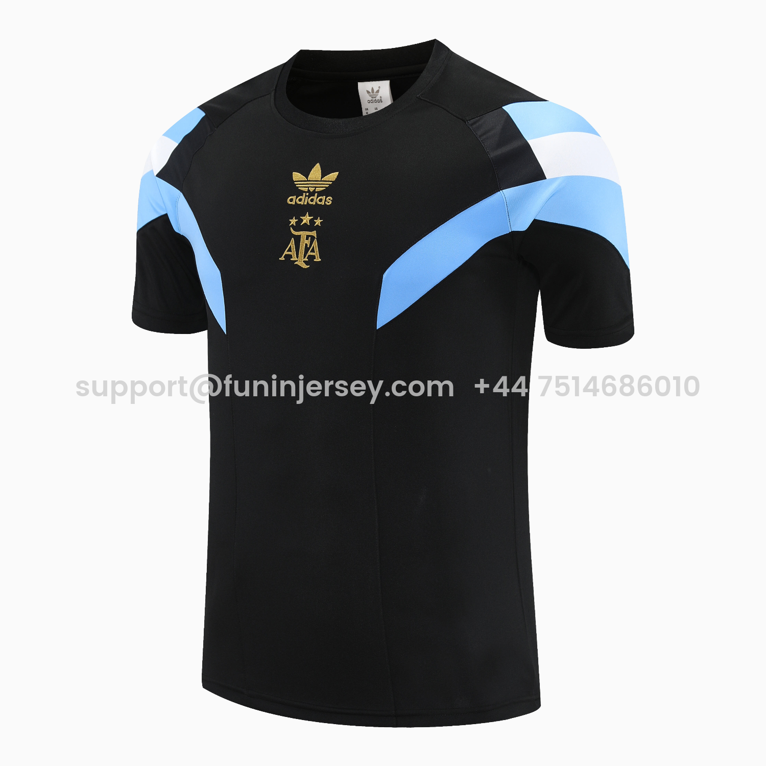 Funinjersey-Argentina 25-26 Short-Sleeve Training Set - Blue Stripes Black Top & Black Shorts