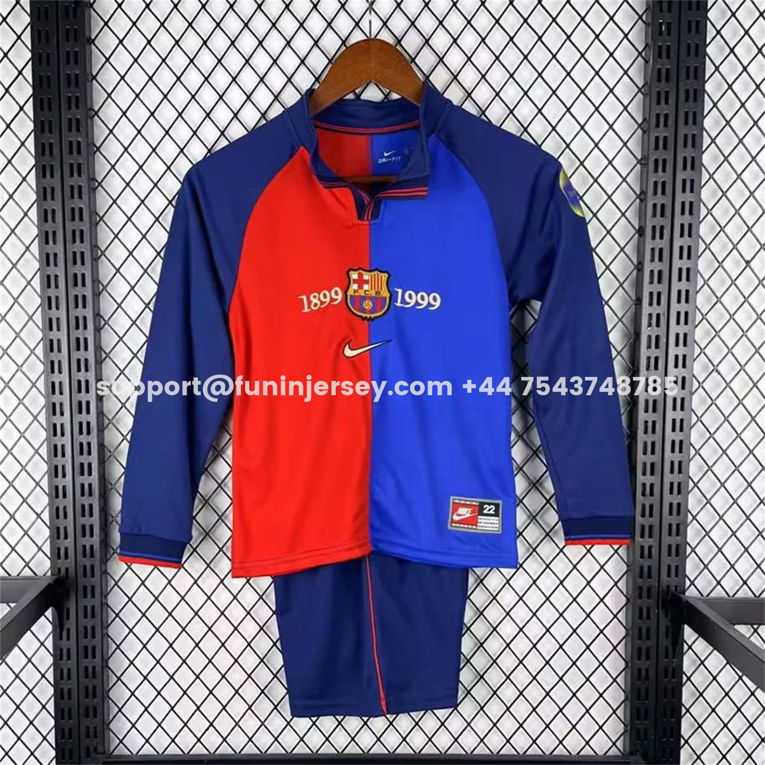 Funinjersey-Retro Barcelona 99-00 Home 100th anniversary Long Sleeves Kids Kit