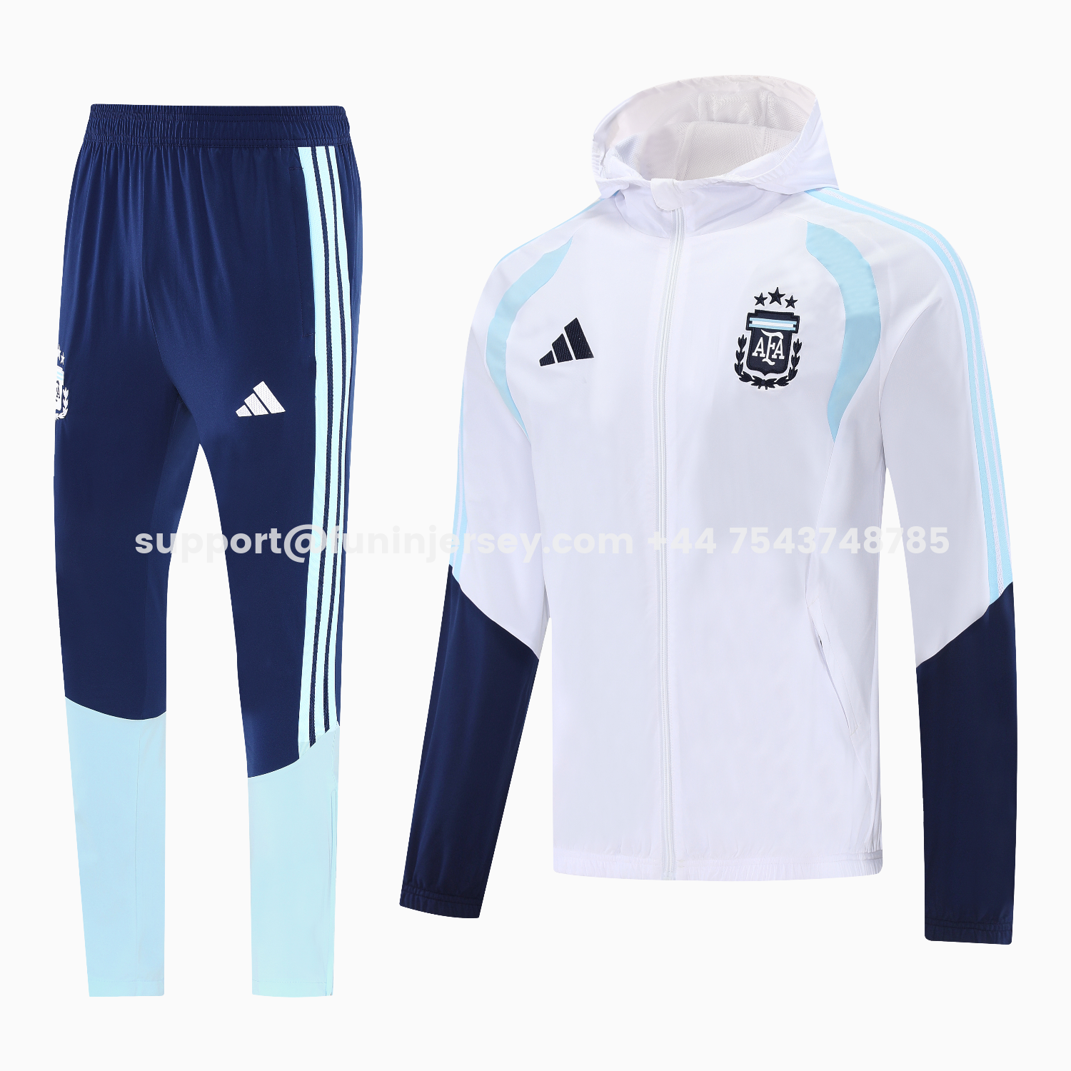 Funinjersey-Argentina 2026 Hooded Windbreaker Training Set - White Top & Dark Blue Pants