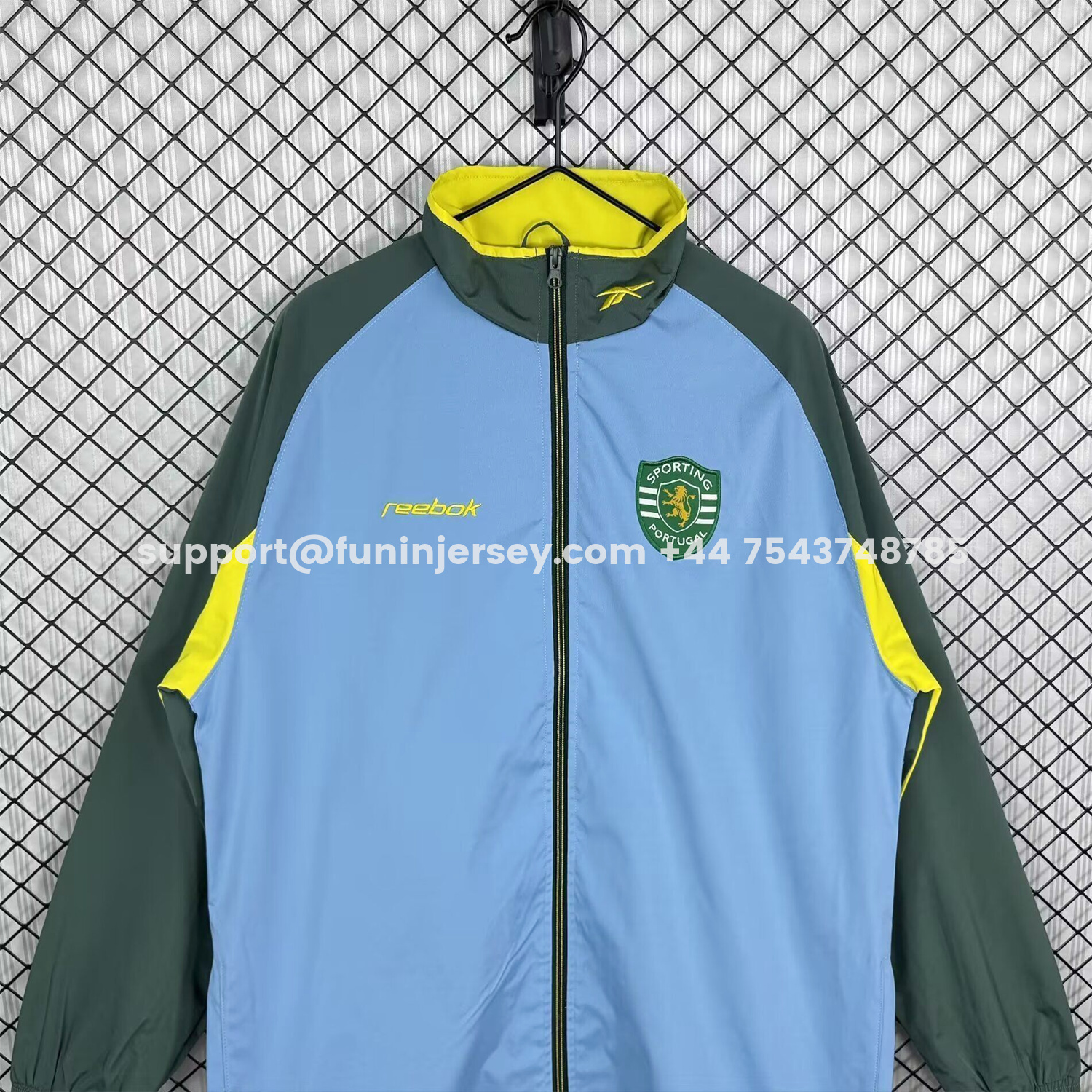 Funinjersey-Retro Sporting CP 2002-03 Windbreaker Jacket - Blue Green