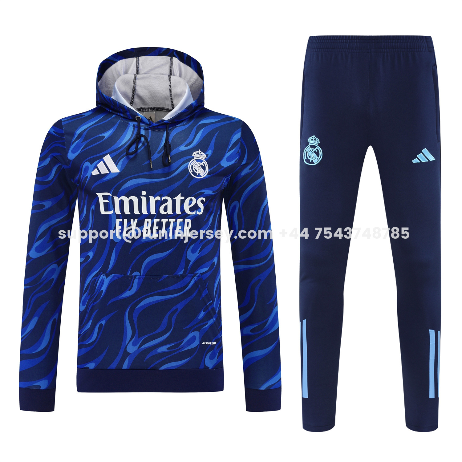 Funinjersey-Real Madrid 25-26 Training Hoodie Set - Blue Hoodie and Deep Blue Pants