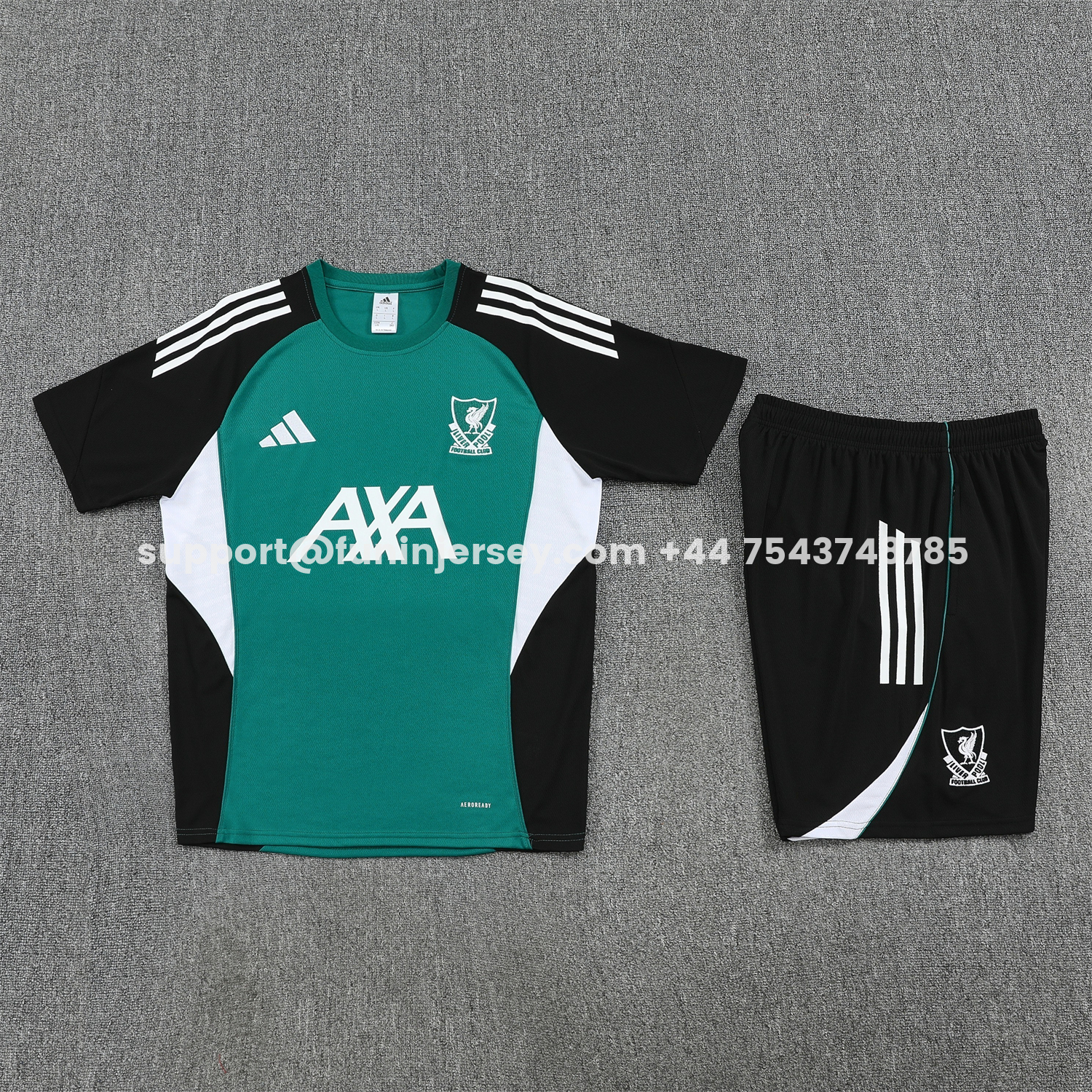 Funinjersey-Liver.pool 25-26 Short-Sleeve Training Set - Green With Black Top & Black Shorts