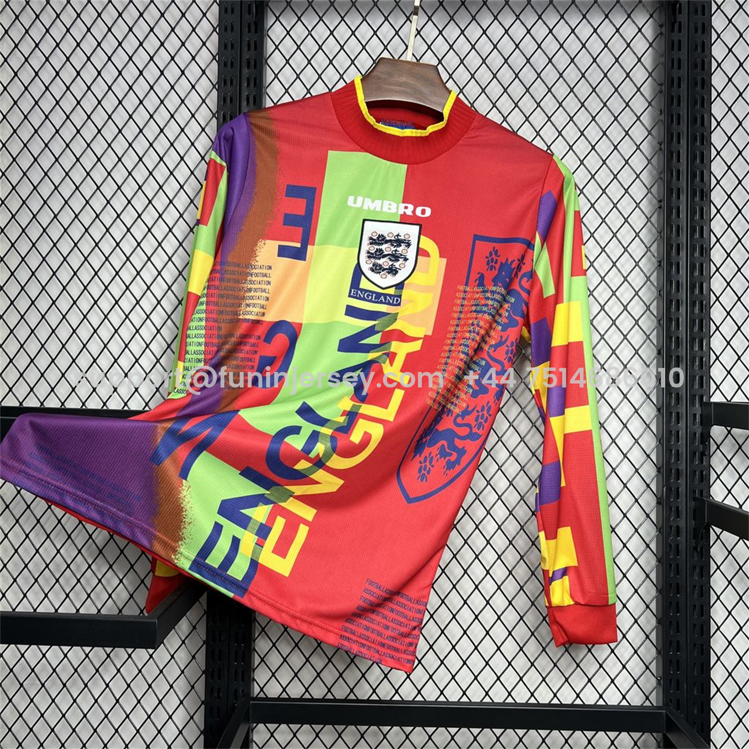 Funinjersey-Retro England 1996 Red Goalkeeper Long Sleeve Jersey