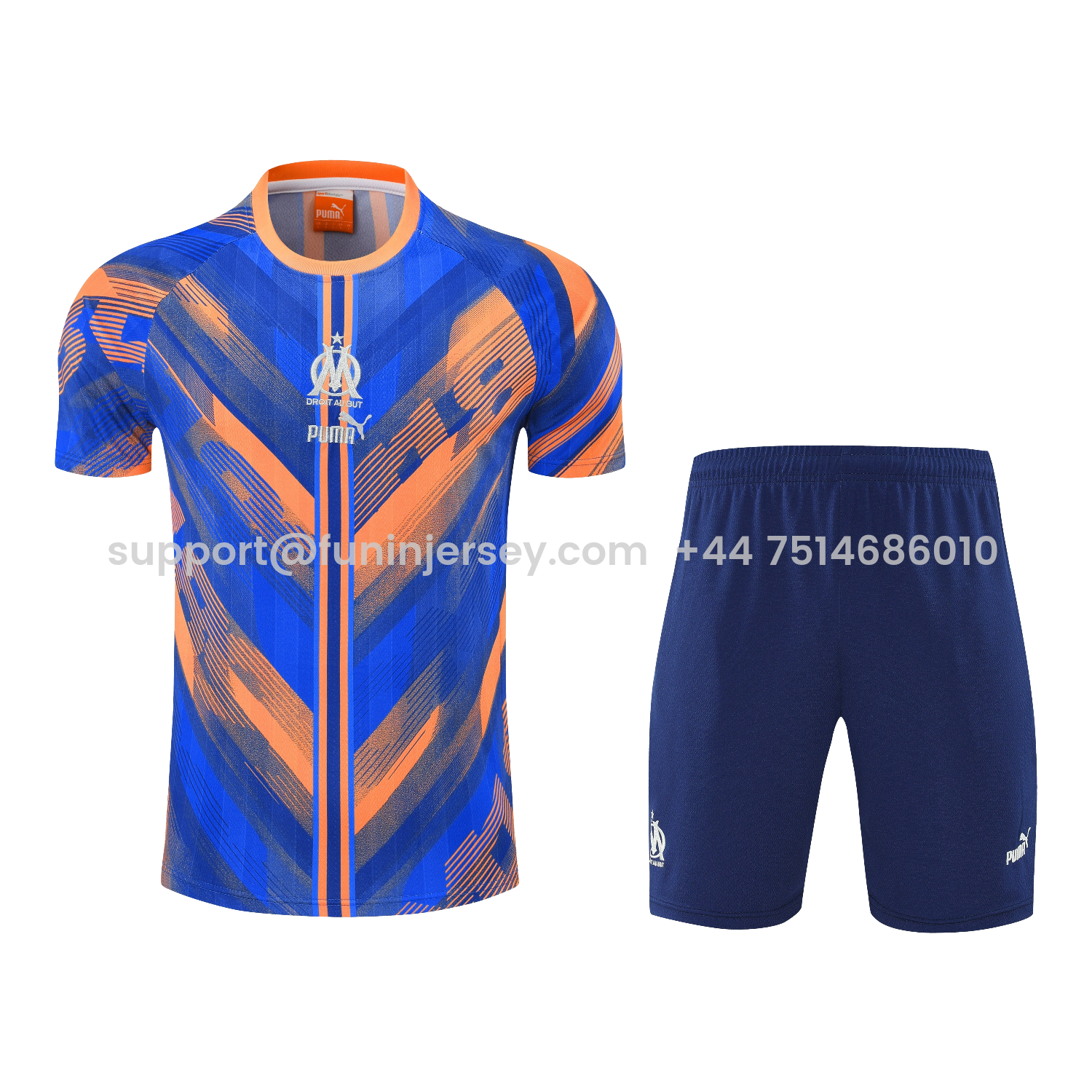 Funinjersey-Marseille 25-26 Short-Sleeve Training Set - Blue Orange Top & Blue Shorts