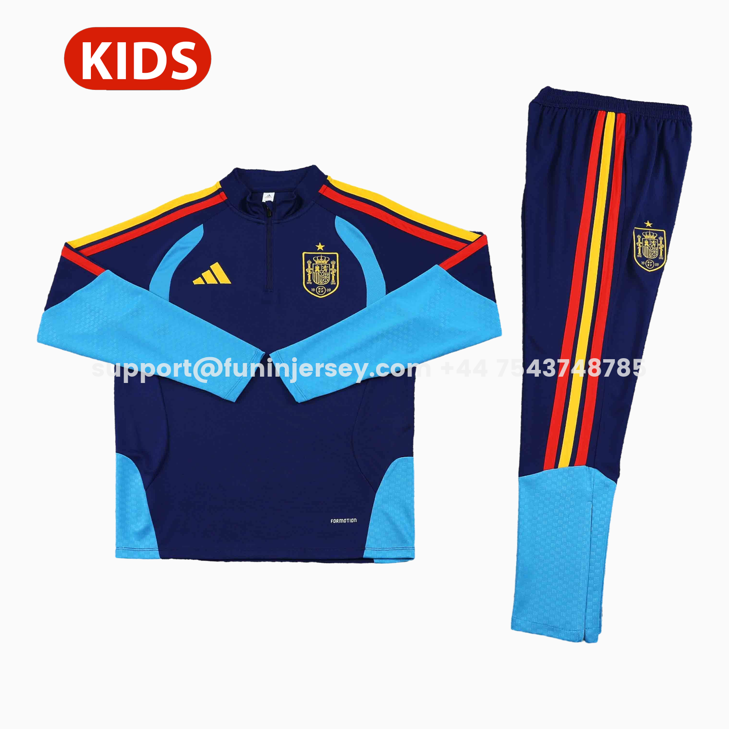 Funinjersey-Spain 2026 Kids Long Sleeve Training Set - Deep Blue Top & Pants