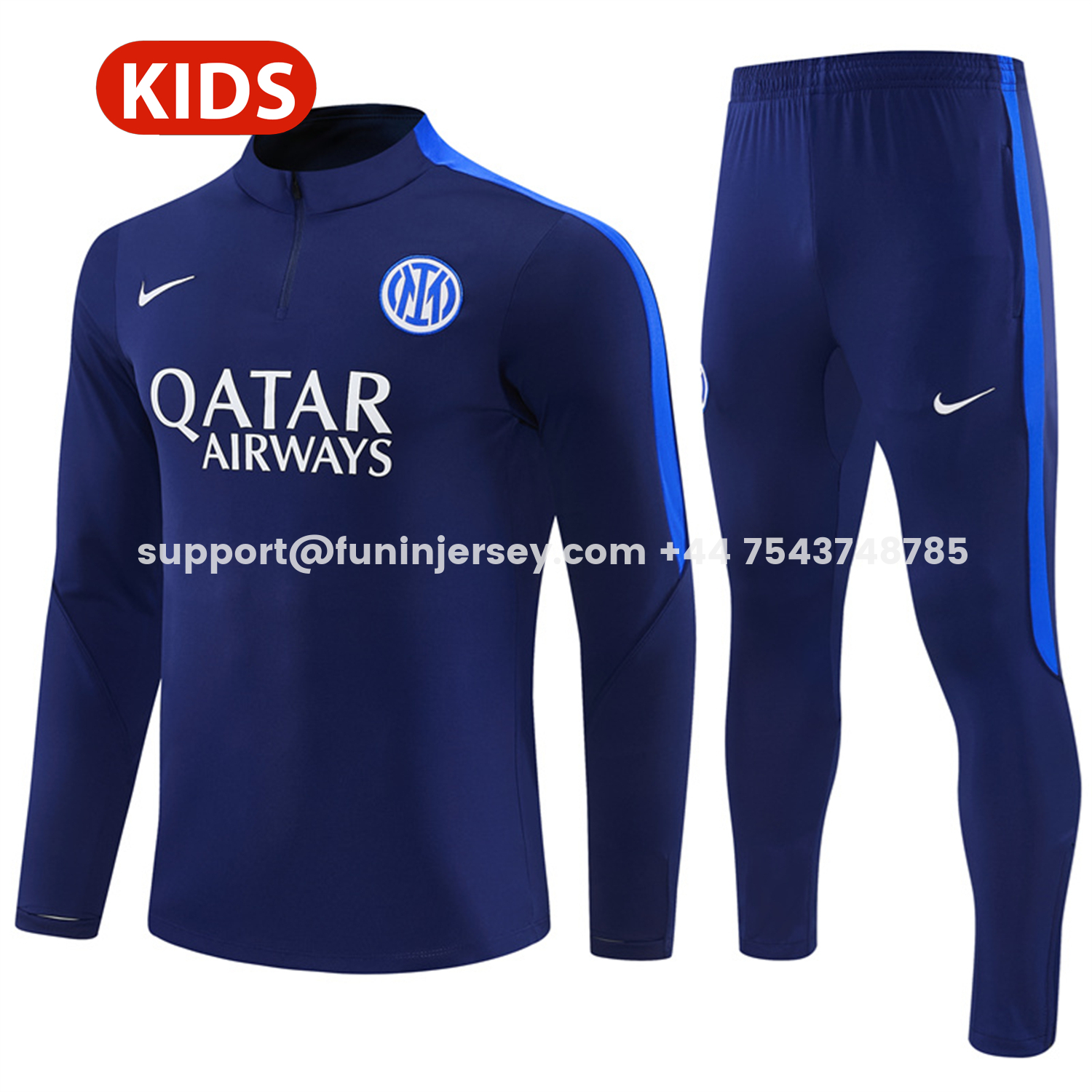 Funinjersey-Inter Milan 26-27 Kids Long Sleeve Training Set - Royal Blue Top & Royal Blue Pants