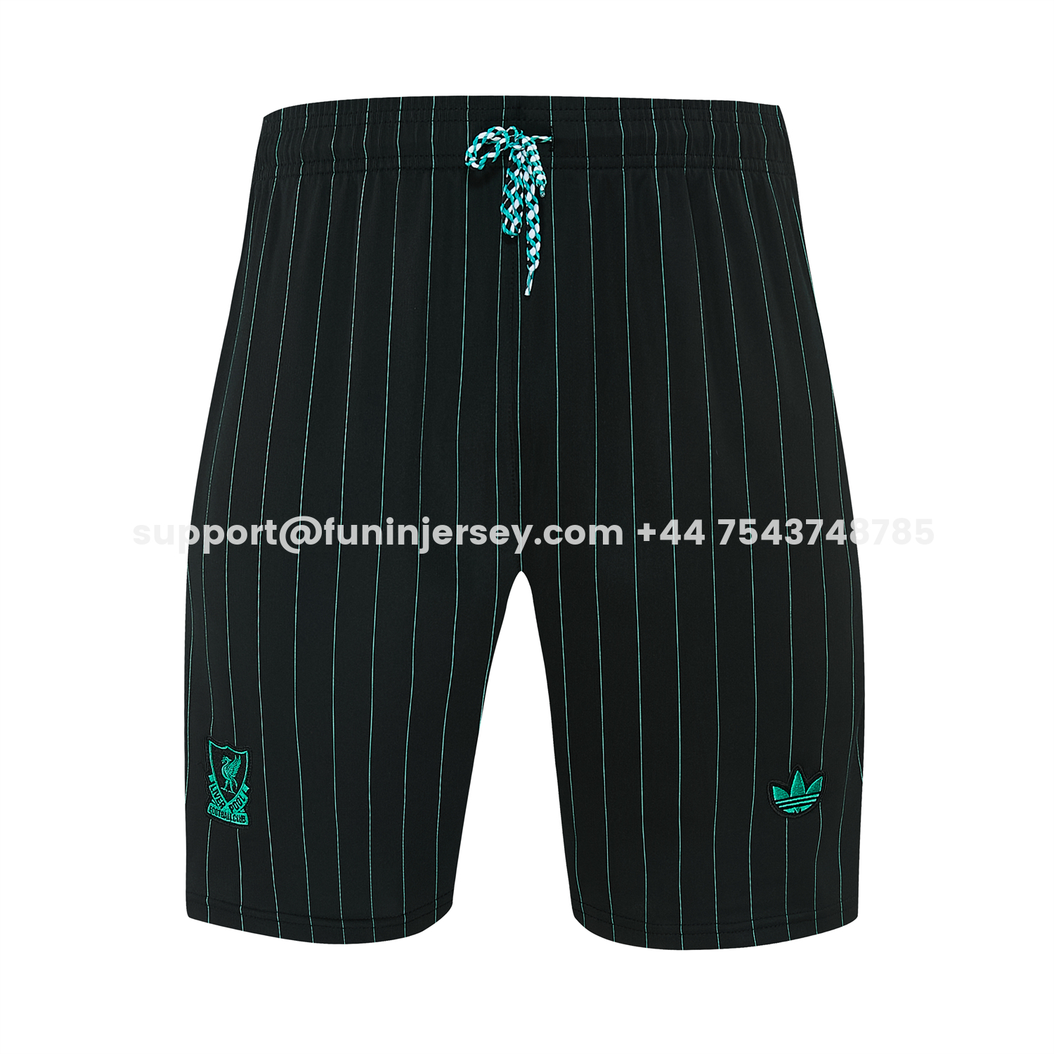 Funinjersey-Liver.pool 25-26 Retro Style Short-Sleeve Training Set - Black With Teal Stripes And Accents Top & Pants