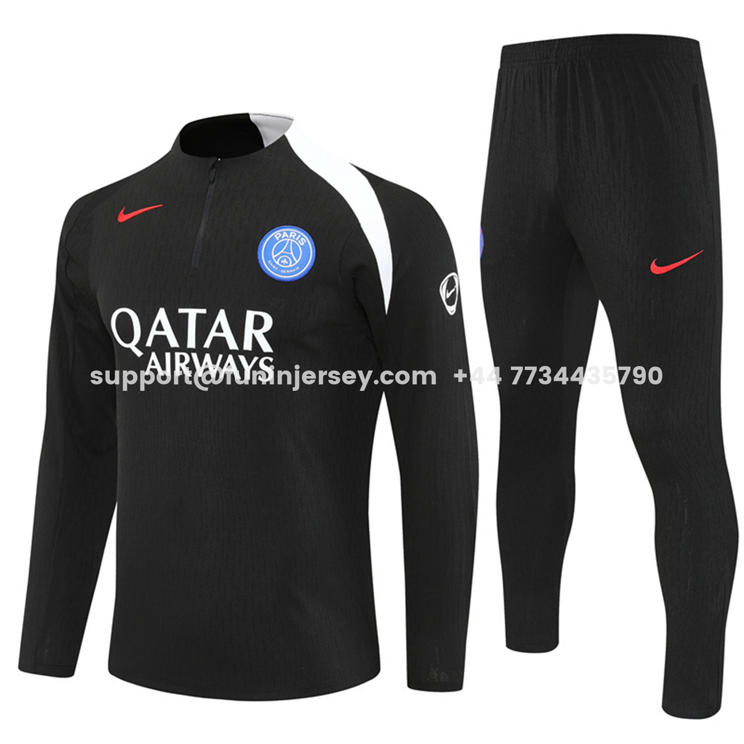 Funinjersey-Paris Saint-Germain PSG 25-26 Long Sleeve Training Set - Player Version - Black Top and Black Pants