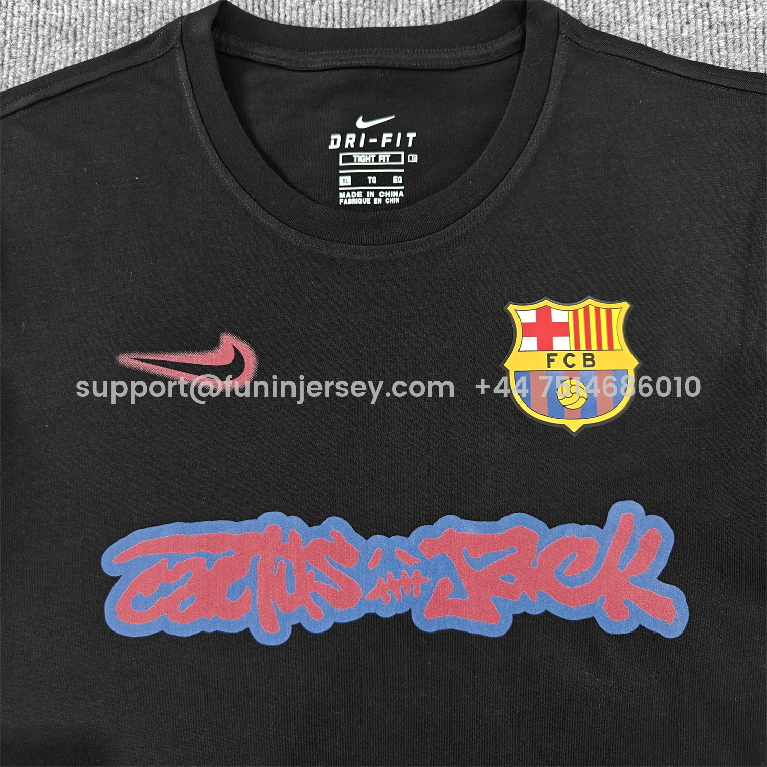 Funinjersey-Barcelona x Travis Scott 25-26 Black T-shirt with Red ICON