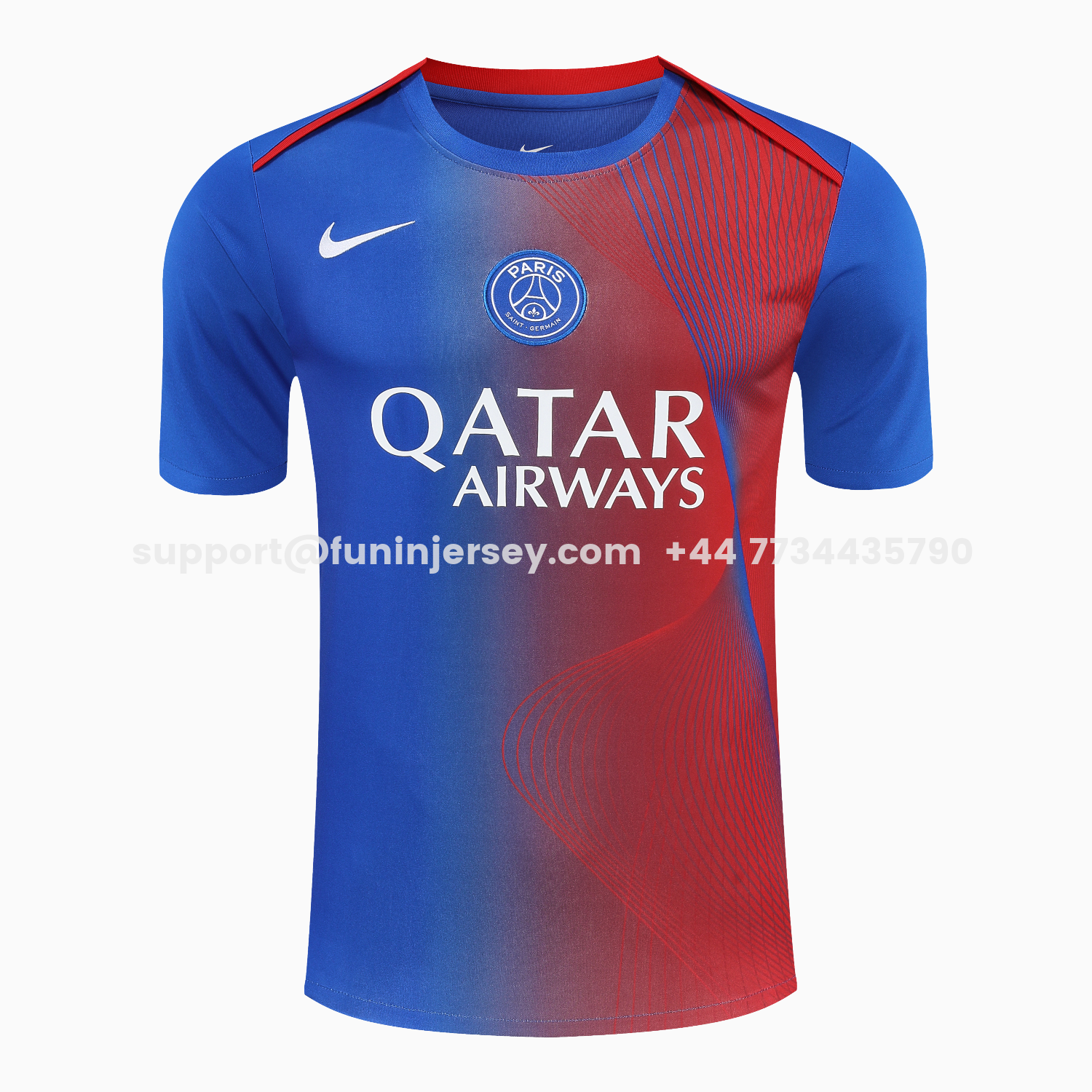 Funinjersey-Paris Saint-Germain PSG 25-26 Short-Sleeve Training Set - Red And Blue Lines Top & Blue Shorts