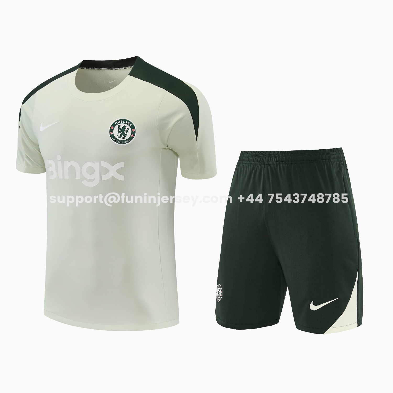 Funinjersey-C.H.E.L.S.E.A 25-26 Short-Sleeve Training Set - Light Gray With Dark Green Accents Top & Dark Green Pants