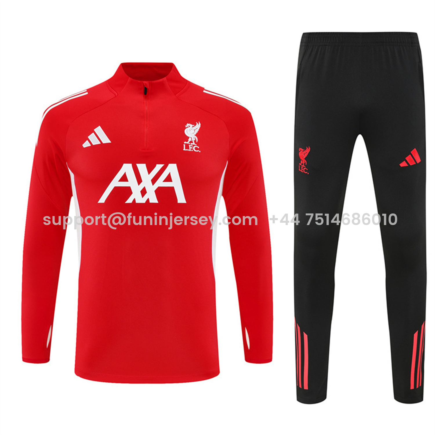 Funinjersey-Liver.pool 25-26 Kids Long Sleeve Training Set - Red Top & Black Pants