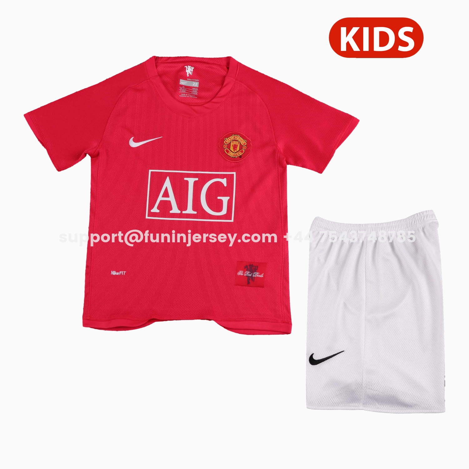 Funinjersey-Retro Manchester United 2007-08 Home Kids Kit