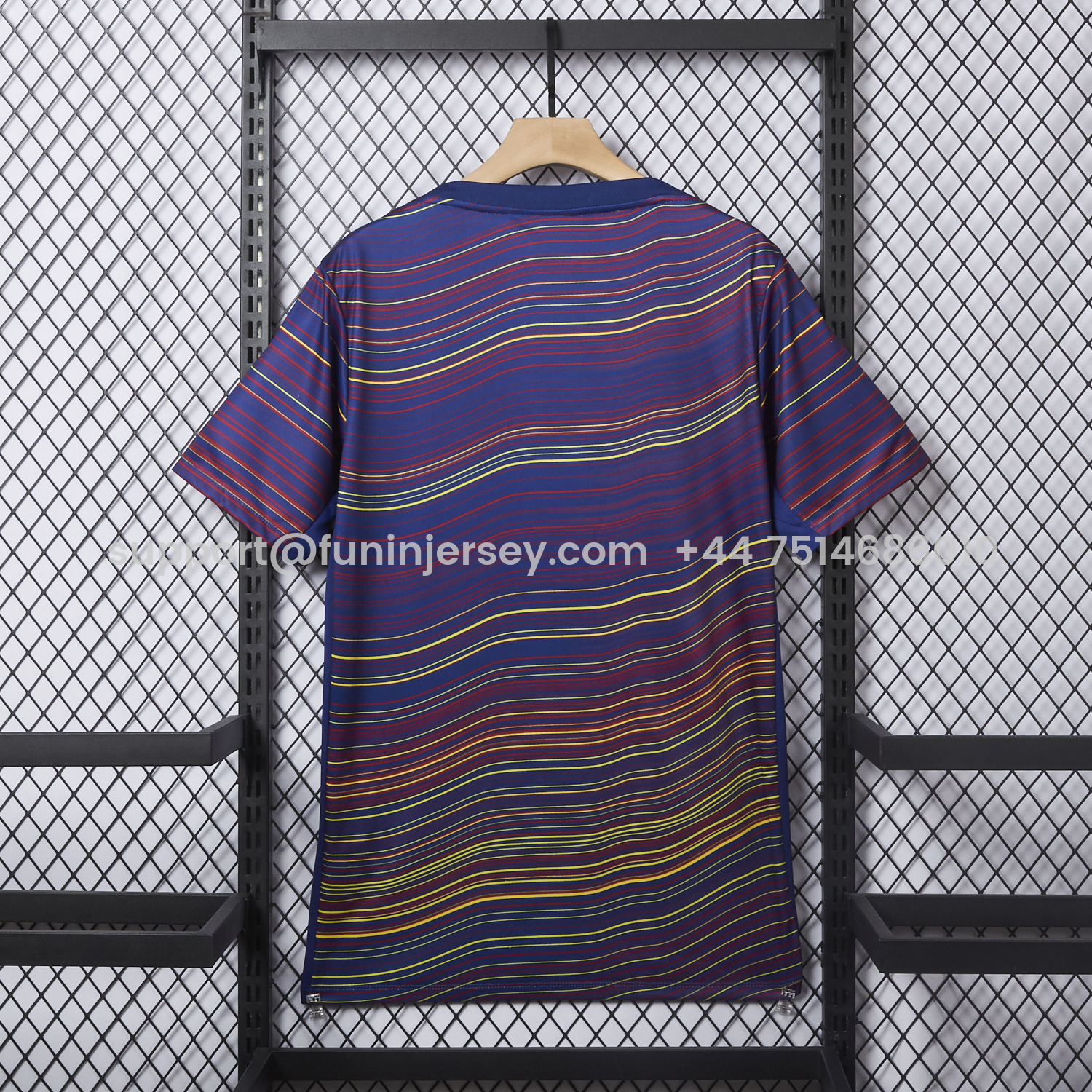 Funinjersey-Barcelona 25-26 Deep Blue Pre-Match Training Jersey with Colorful Lines - Fans Version