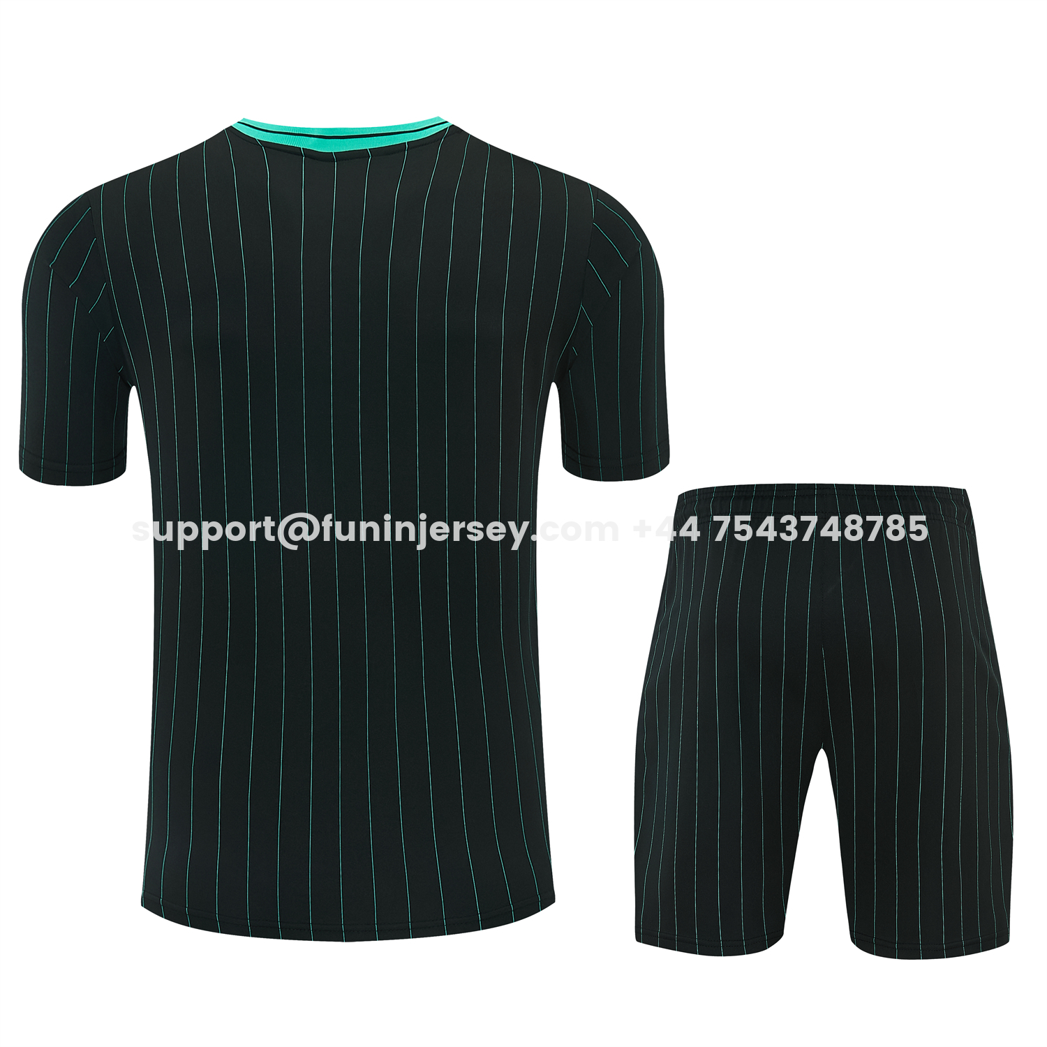 Funinjersey-Liver.pool 25-26 Retro Style Short-Sleeve Training Set - Black With Teal Stripes And Accents Top & Pants