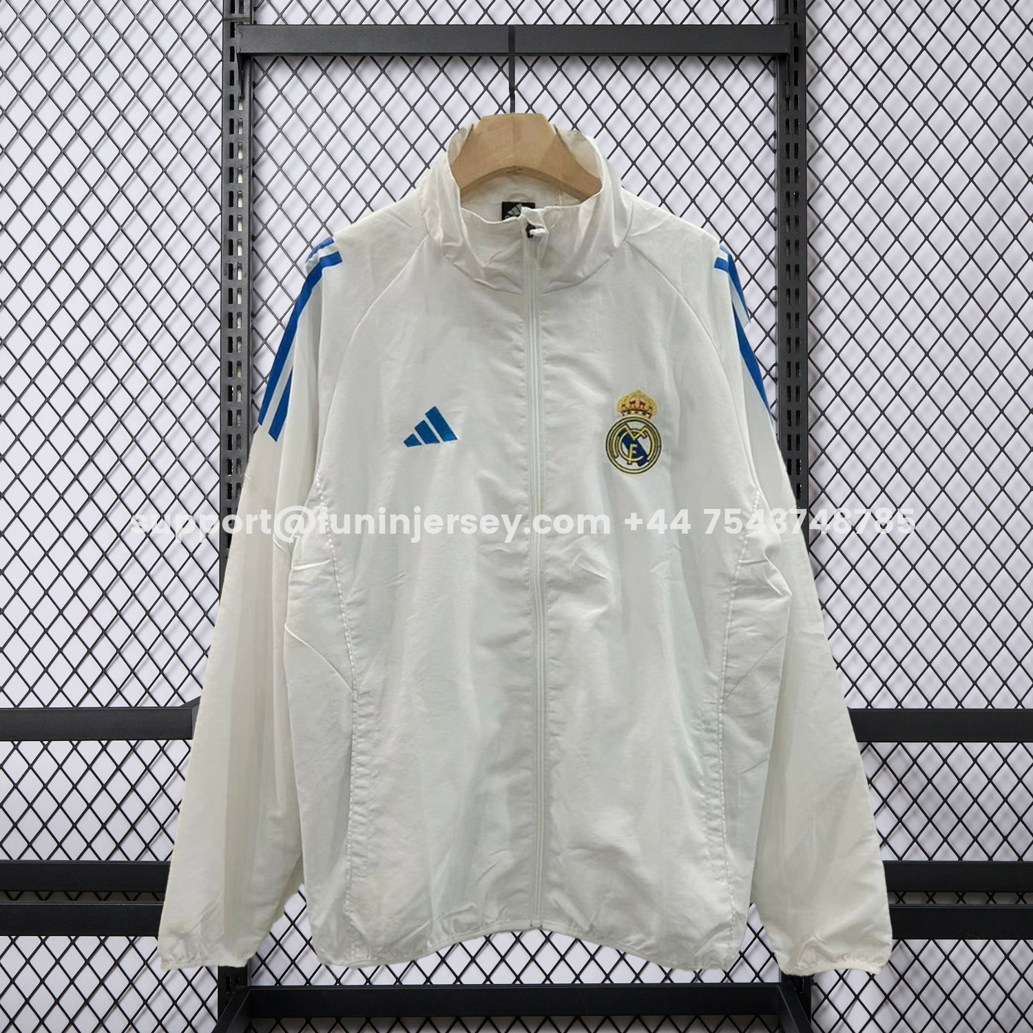Funinjersey-Real Madrid 25-26 White With Blue Special Windbreaker Jacket
